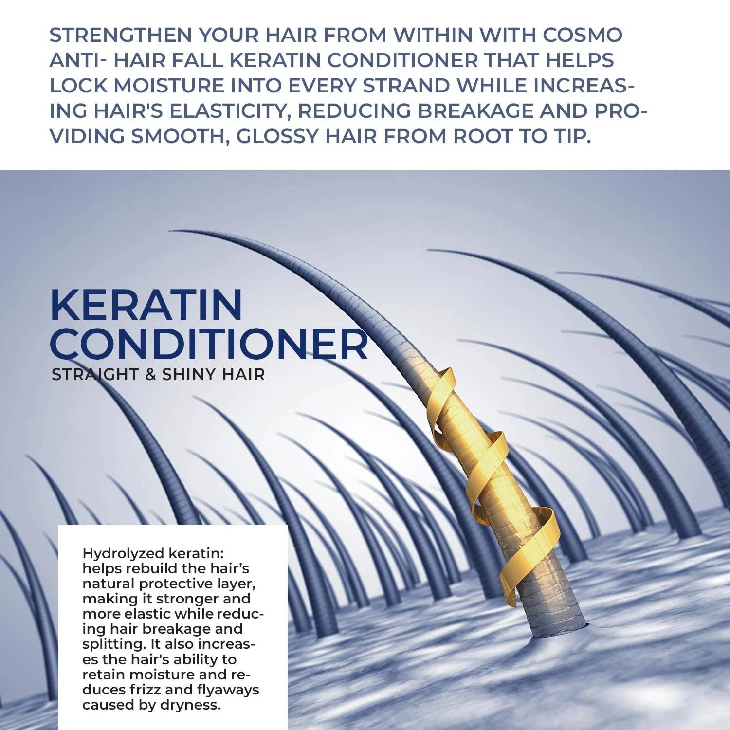 Cosmo Hair Naturals Keratin Conditioner 480ml - Deep Moisturizing Treatment for Straight & Shiny Hair | Anti-Hair Fall & Breakage Control | Softens & Strengthens Hair | For Men & Women | Perfect for Daily Use & Damaged Hair Repair