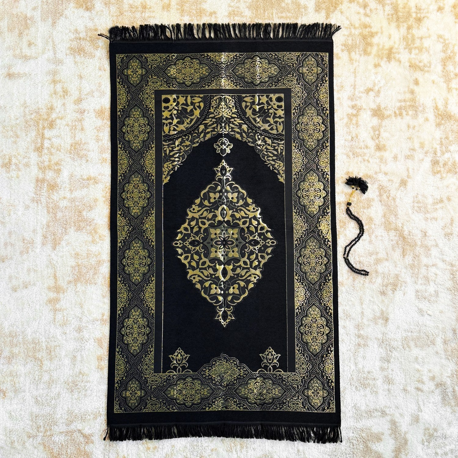 Premium Black Muslim Prayer Rug Set - Islamic Prayer Mat for Home & Mosque - Perfect Gift for Eid, Ramadan & Daily Salah