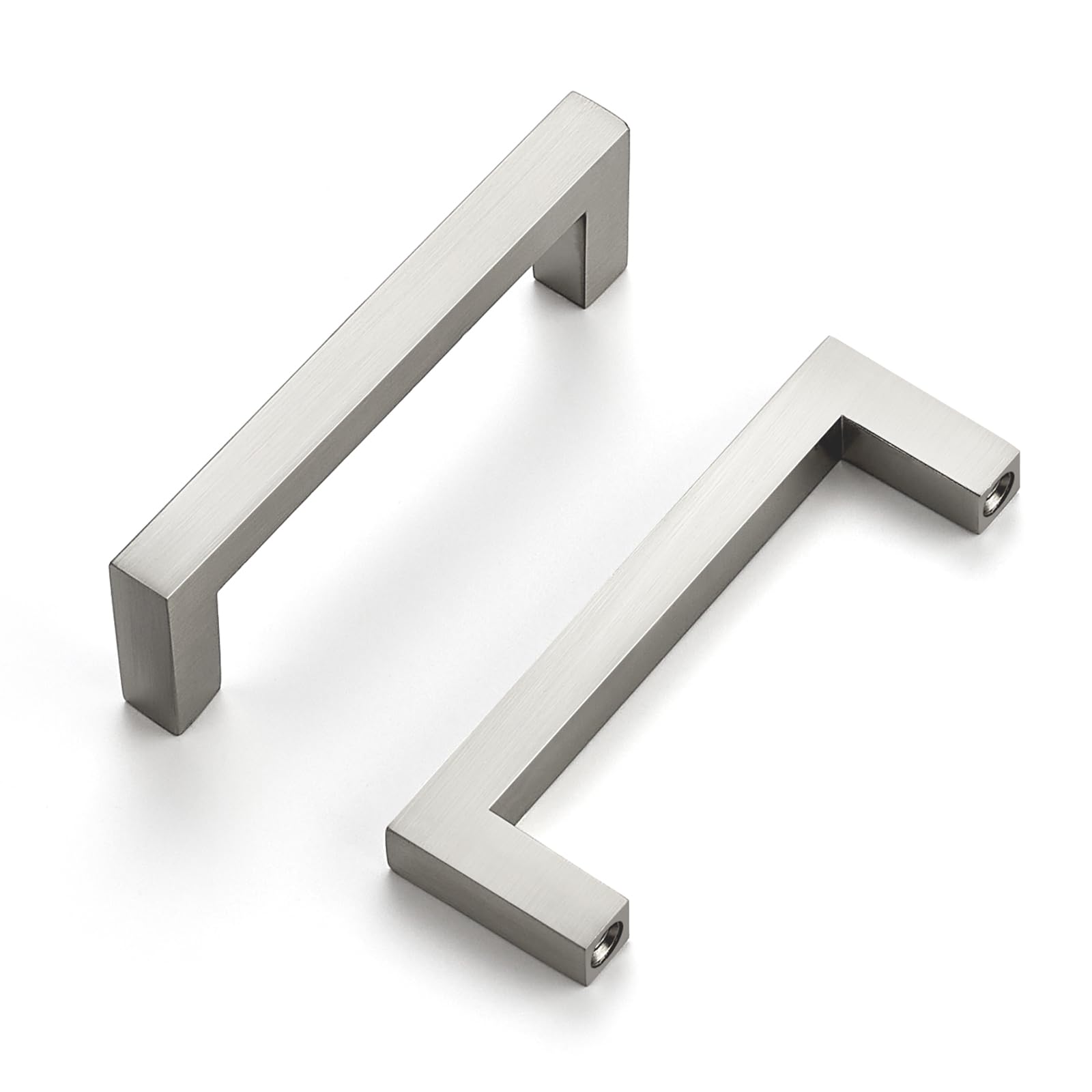 10 Pack Brushed Nickel Kitchen Cabinet Handles - Slim Square Bar Drawer Pulls with 3