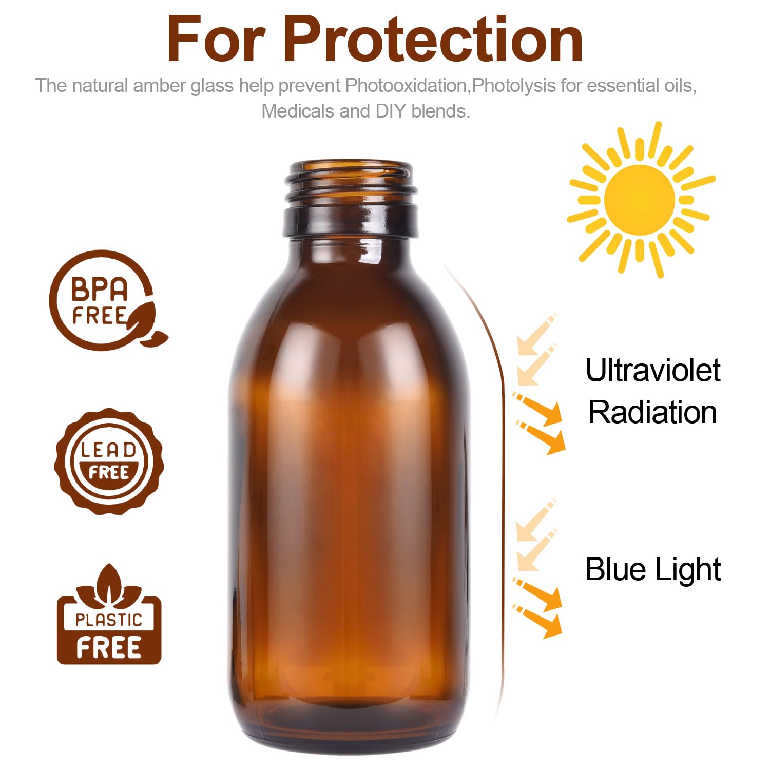 4 Pack 4 oz Amber Glass Spray Bottles - Refillable Empty Bottles for Cleaning Solutions, Hair Care, Essential Oils, Plants - Durable Nozzle with Labels & Funnel - Perfect for DIY, Home Cleaning, Skincare, and Aromatherapy