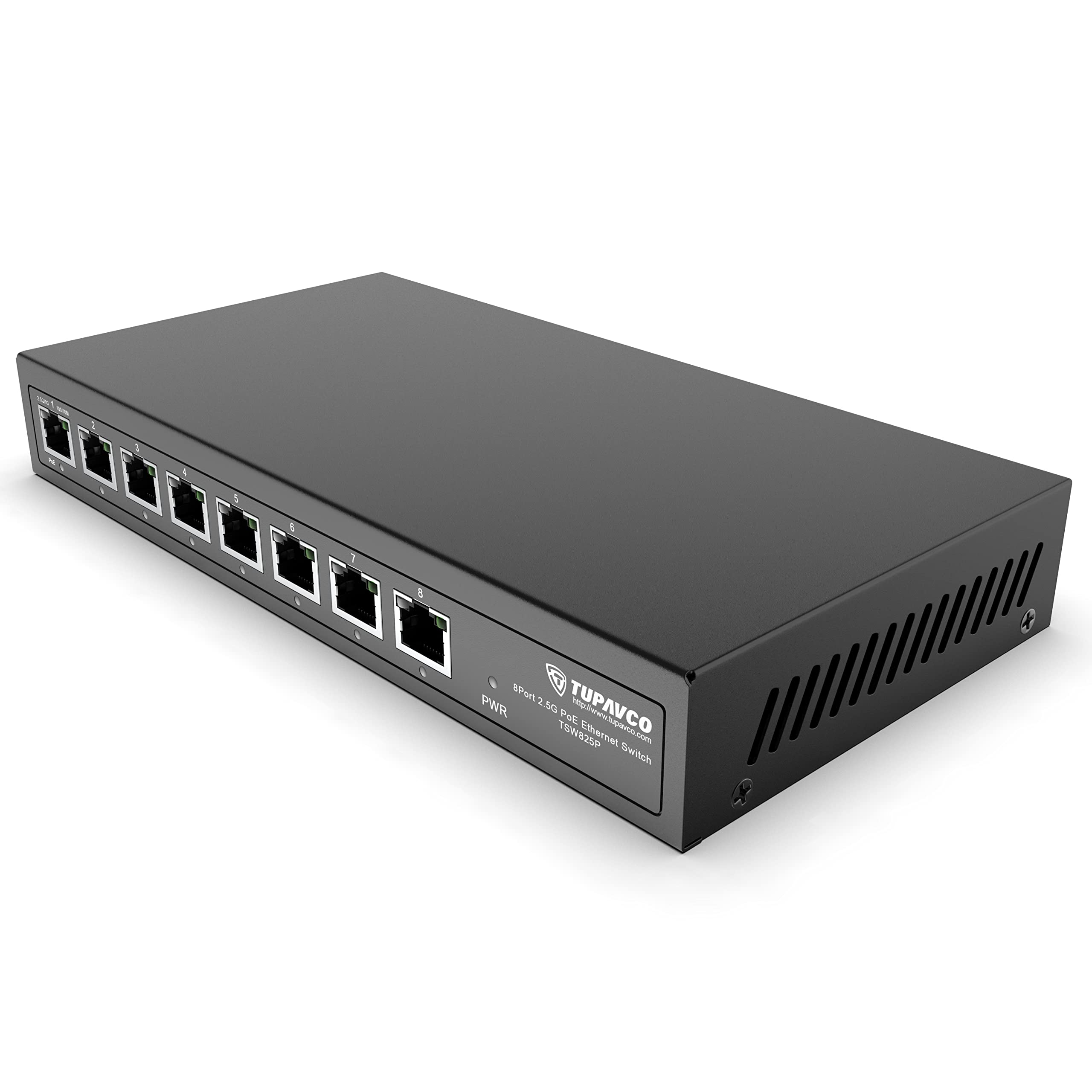 2.5GB PoE++ Switch (8 Port) - 1x90W (802.3bt) & 7x30W (802.3at) - High Speed 10M/100M/1G/2.5G Gigabit Ethernet (802.3bz) - Unmanaged Network Switch for Home & Office - Tupavco TP1981 - Perfect for IP Cameras, VoIP Phones & Smart Devices