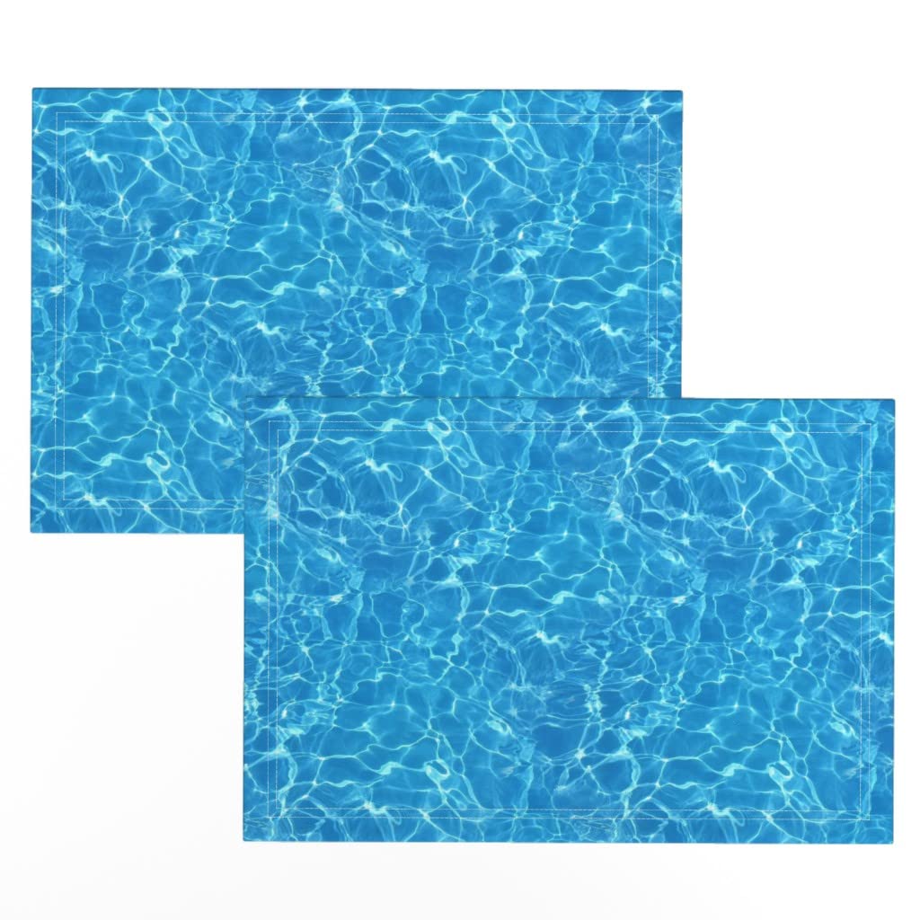 Premium Linen Cotton Canvas Placemats Set of 2 - Tropical Aqua Blue Ocean Print Table Mats for Summer Dining, Beach Parties & Outdoor Entertaining | Water Sports Themed Decor by Spoonflower