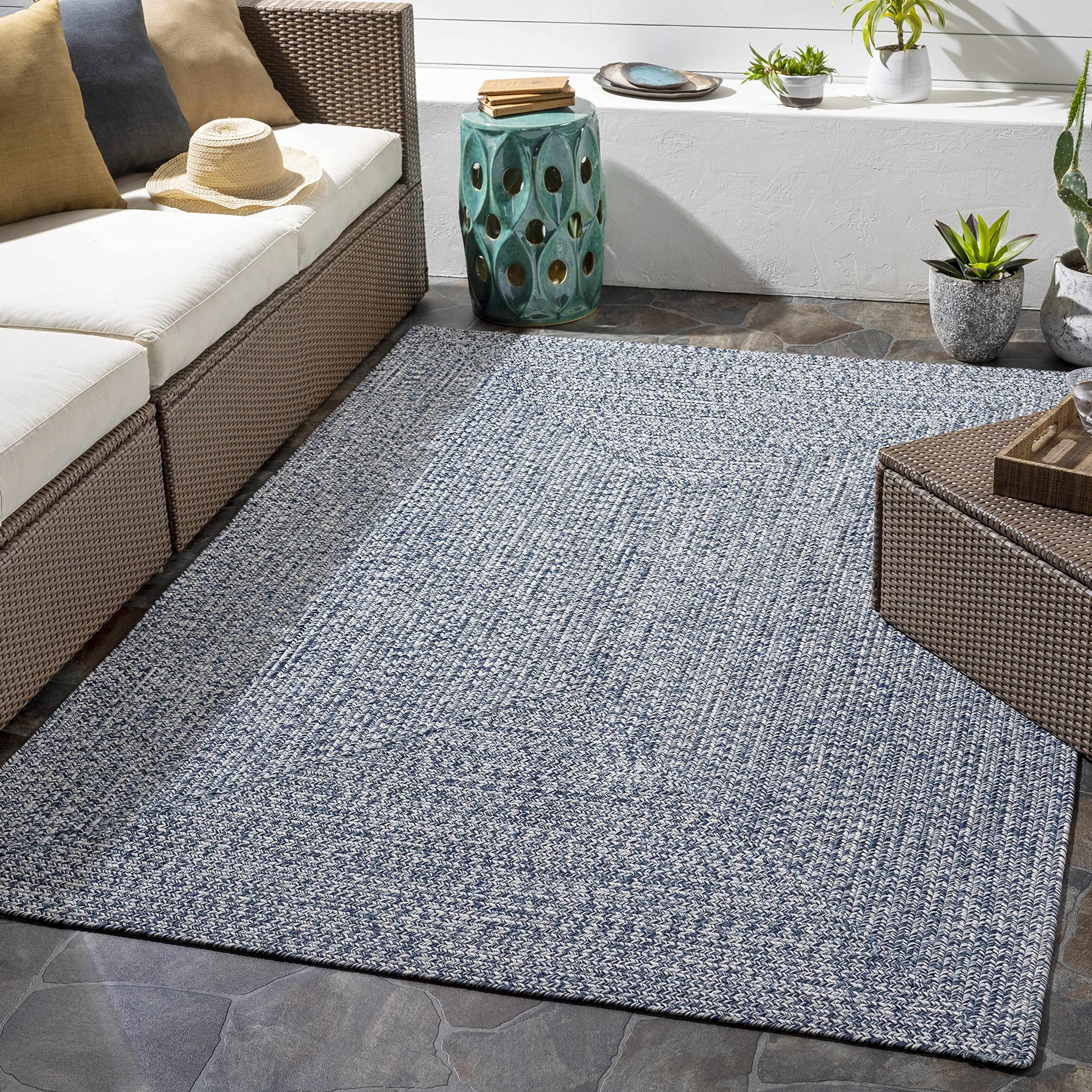 Hauteloom Carbrook Indoor Outdoor Area Rug - 2' x 3' - Soft Beige Gray Blue - Perfect for Living Room, Bedroom, Patio & Deck Decor