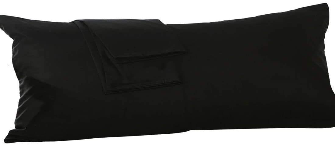 Premium 20x60 Body Pillowcase - 100% Egyptian Cotton, 550 Thread Count, Black Solid with Zipper Closure - Luxury Bedding for Adults & Pregnancy Support - Perfect for Side Sleepers, Back Pain Relief & Home Decor