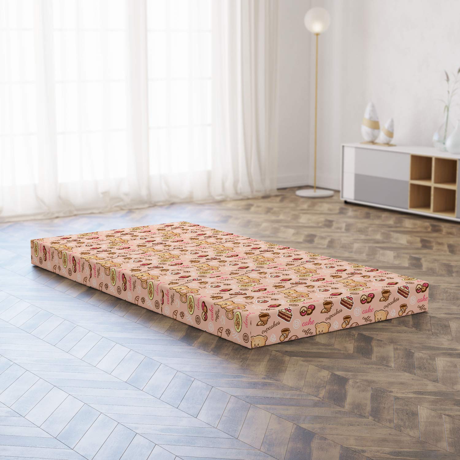 Ambesonne Dessert Themed Foldable Mattress - Cupcakes, Cookies & Donuts Print, 74.8