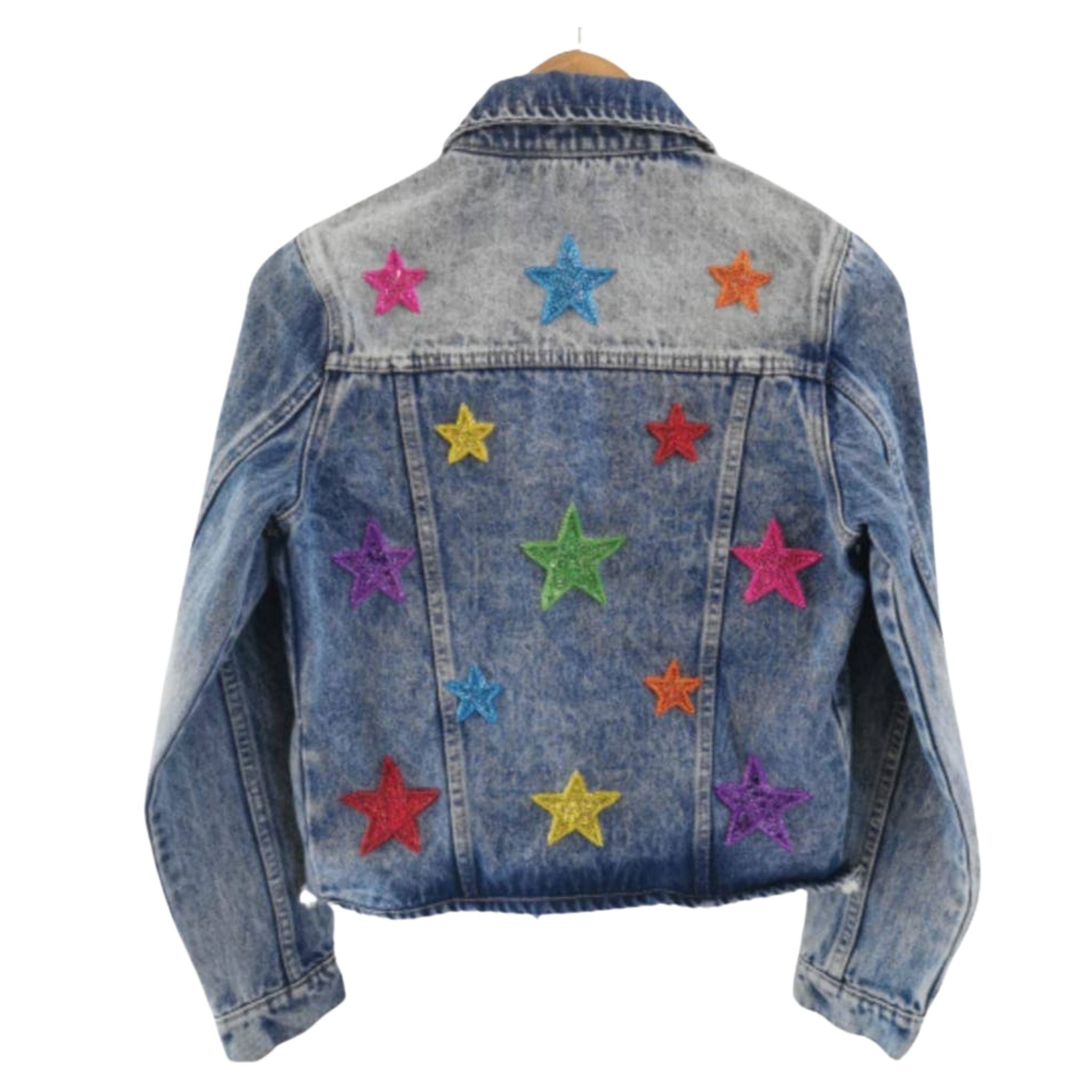 Cropped Denim Jacket with Glass Beads - Women's Vintage Style Distressed Denim Jacket for Casual Outfits | Perfect for Spring Layering, Music Festivals & Streetwear Fashion