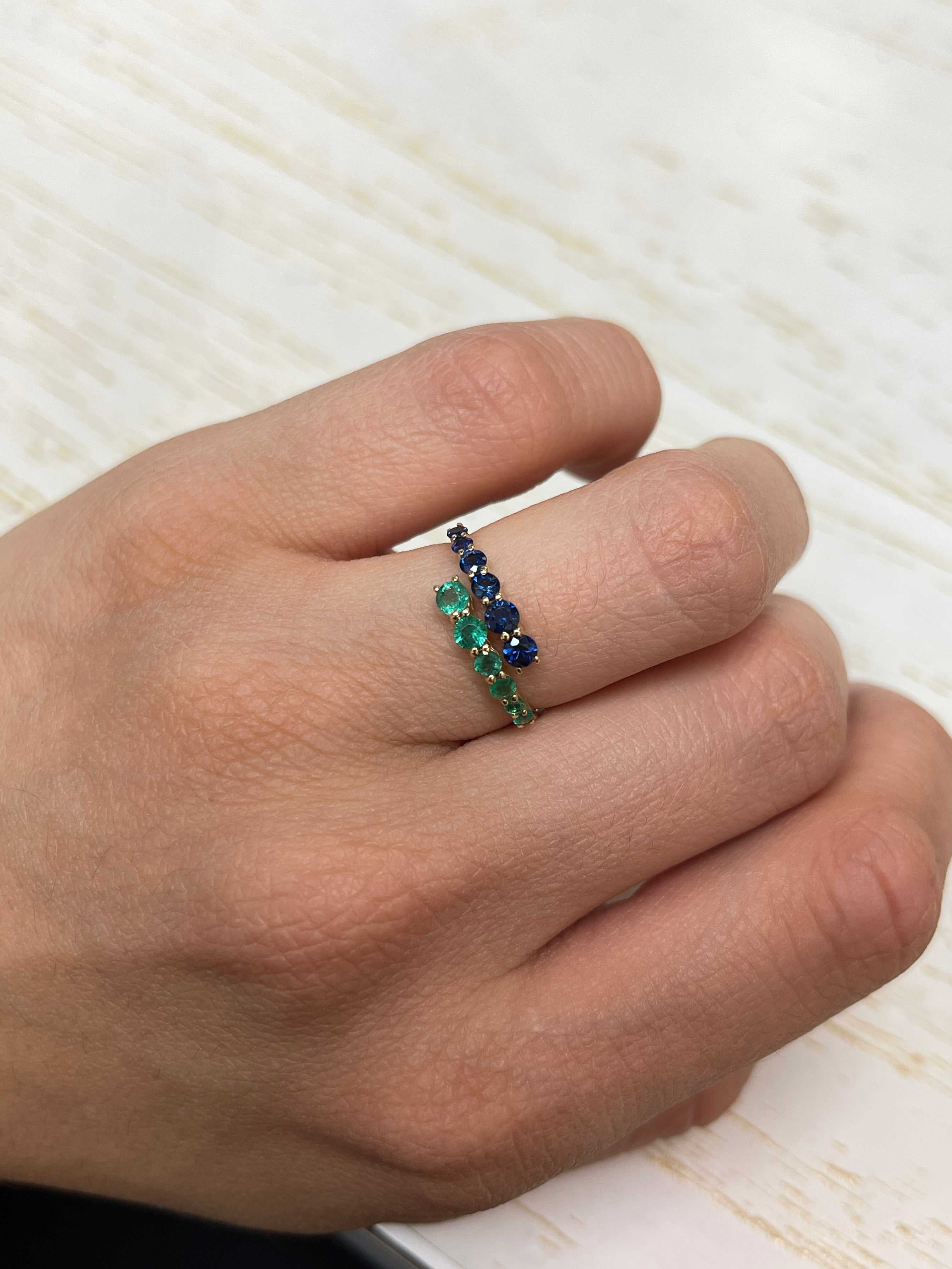 0.95tcw Emerald & Sapphire Ring 14K Gold - Elegant Vintage Style Jewelry for Women - Perfect for Weddings, Anniversaries & Special Occasions