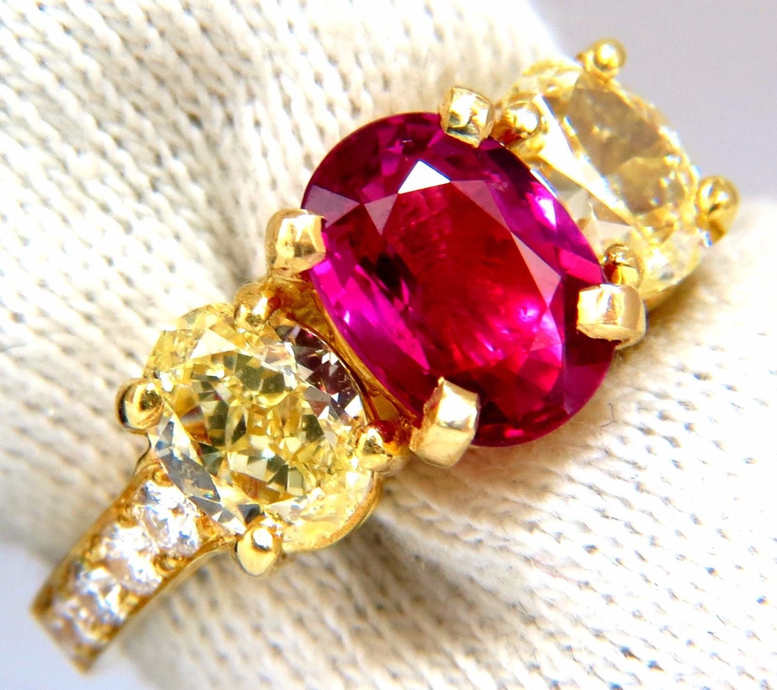 GIA Certified 4.53 Carat Natural No Heat Red Ruby & Diamond Ring in 18K Yellow Gold - Elegant Engagement, Anniversary Gift for Women