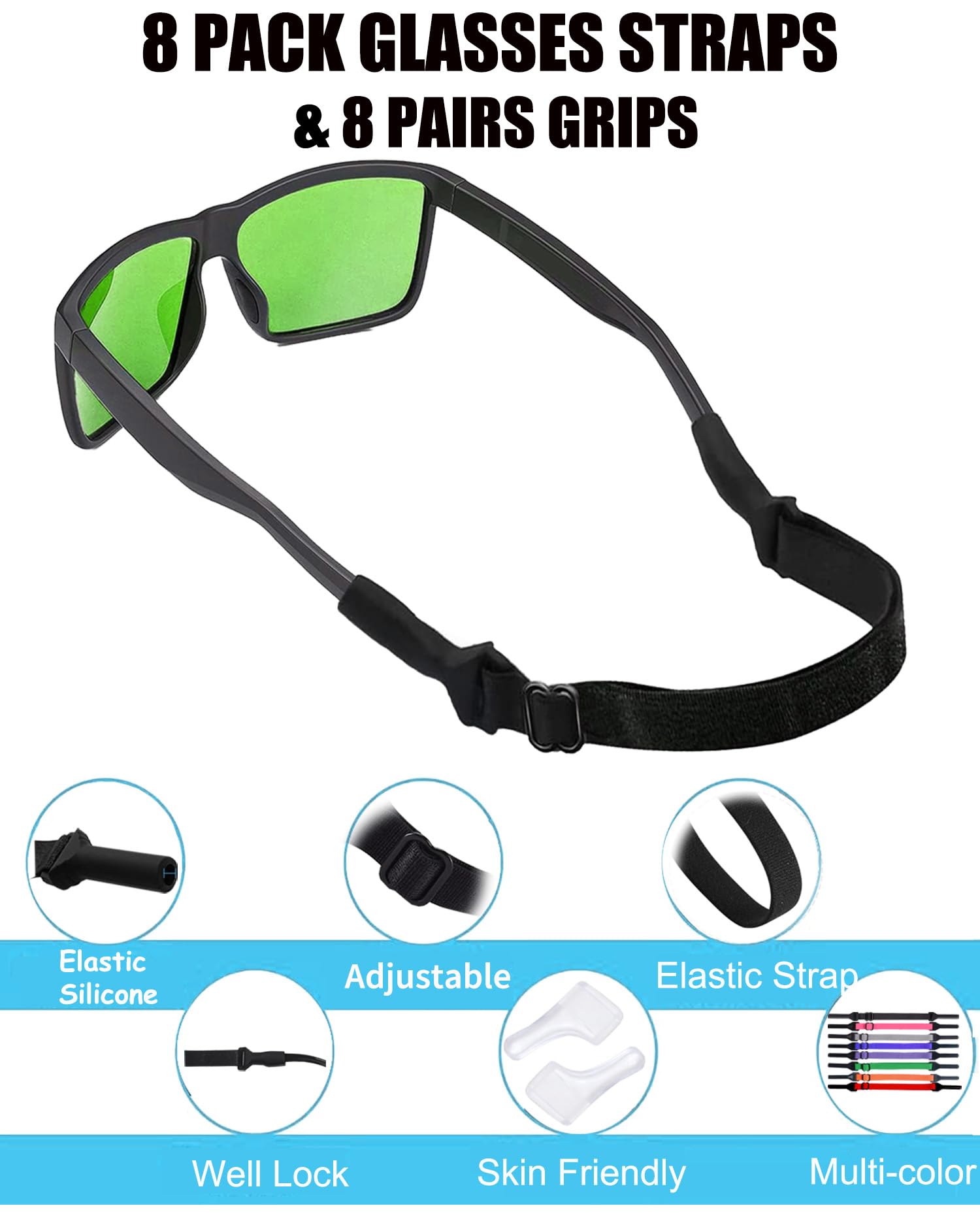 **Kids & Adults Silicone Eyeglasses Strap (6.5-10in) - Adjustable Glasses Holder for Boys, Girls, Women & Men - Perfect for Sports, Reading & Outdoor Activities**