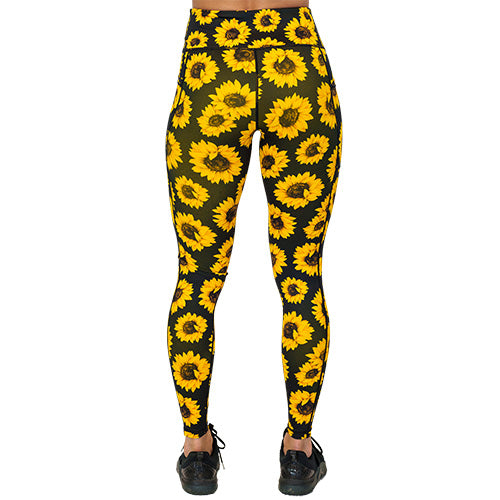 Sunflower Print High Waist Yoga Leggings for Women - Comfortable Workout Pants for Running, Gym & Lounge Wear