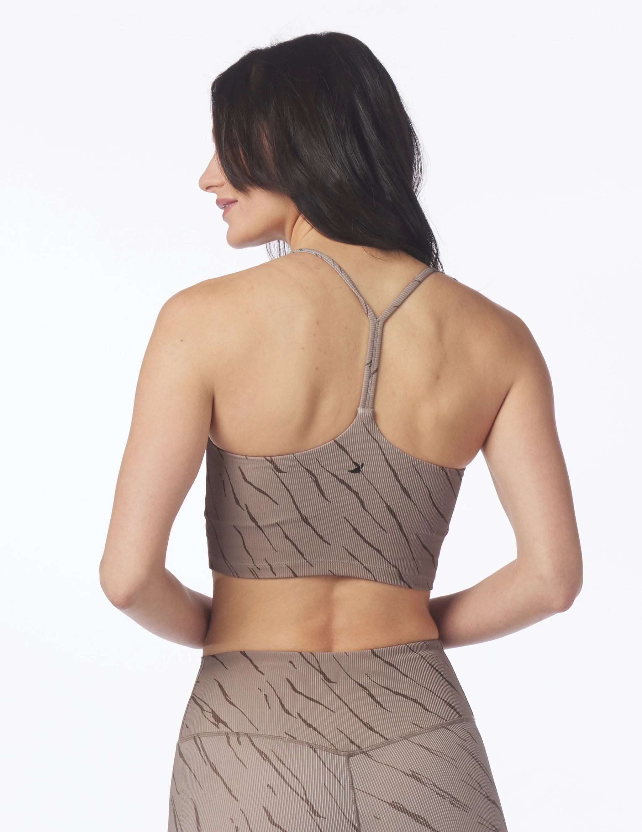 Glyder Women's Pure Sports Bra - Mocha Espresso Brown Streaking Tiger Print - High Support Workout Top for Running, Yoga & Gym
