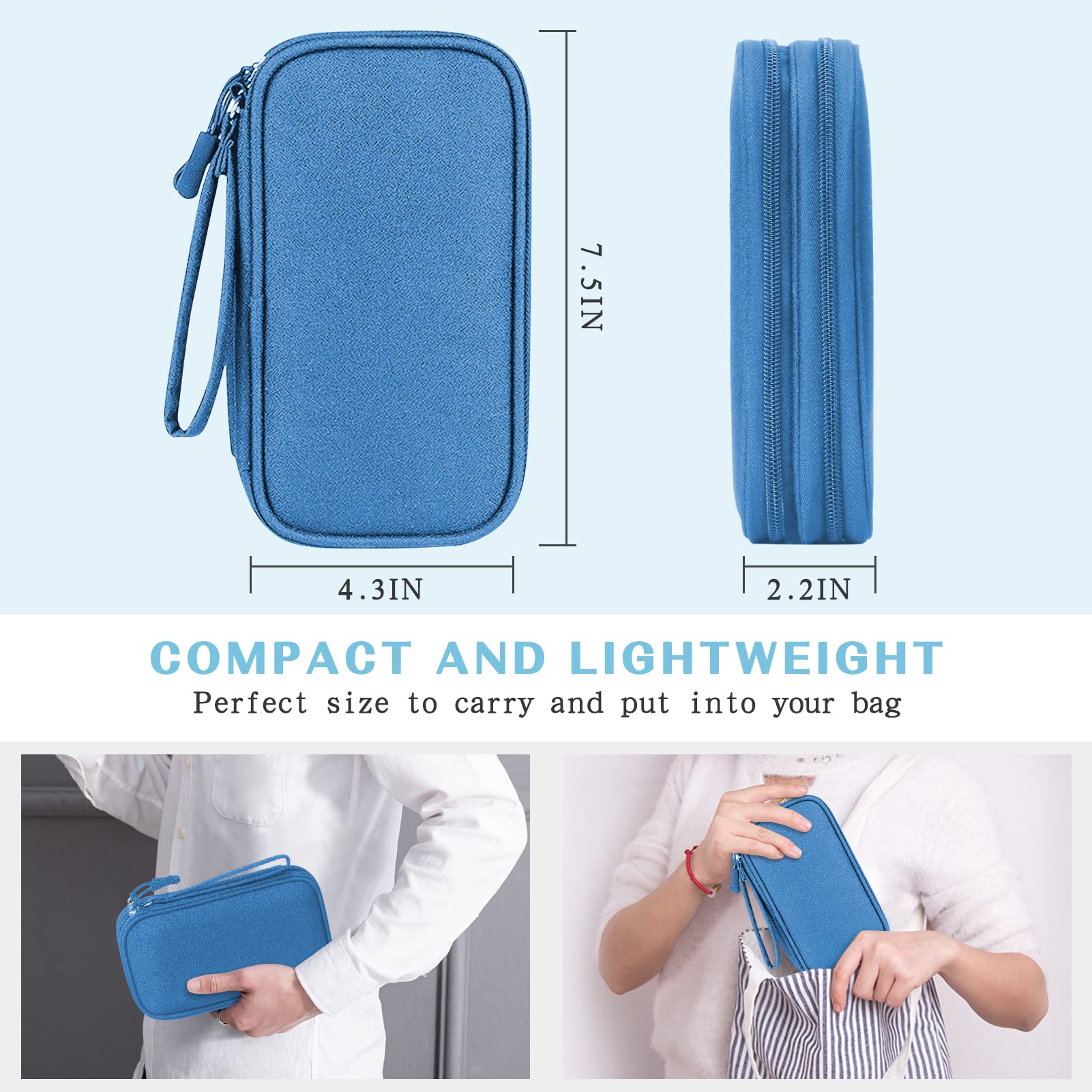FYY Electronic Organizer Travel Bag - Waterproof Double Layer Storage Pouch for Cables, Chargers, Phones & Earphones (Cyan) - Perfect for Travel, Office & Daily Organization
