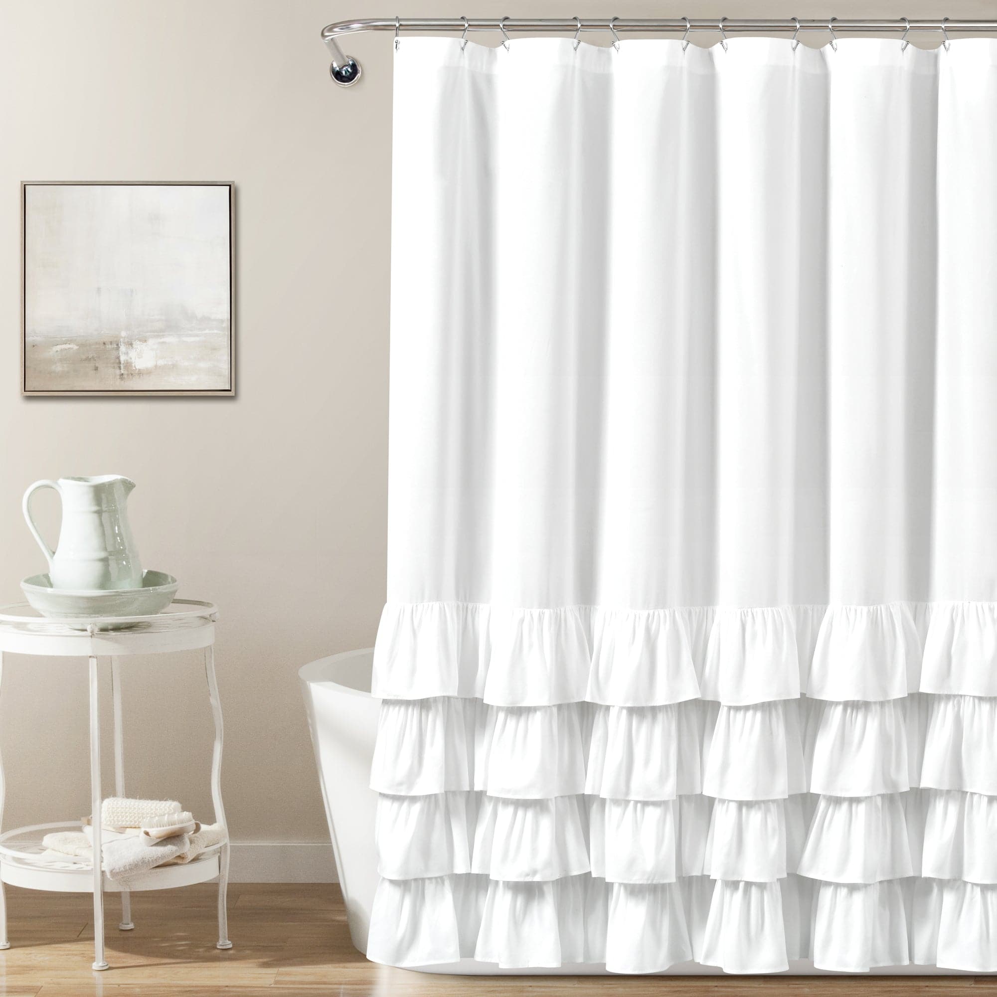 Allison Ruffle Shower Curtain - Elegant Bathroom Decor with Ruffled Trim, Waterproof Fabric for Bath & Shower - Perfect for Modern, Farmhouse, or Vintage Style Bathrooms