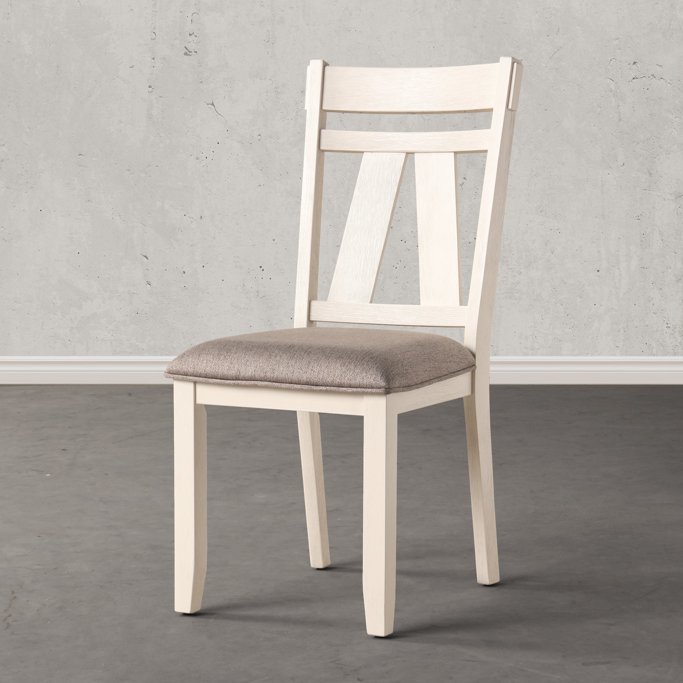 Roundhill Furniture Fasena Solid Wood Slat Back Upholstered Dining Chairs - Set of 2, Off White | Modern Farmhouse Dining Room Chairs for Kitchen, Breakfast Nook & Formal Dining Sets