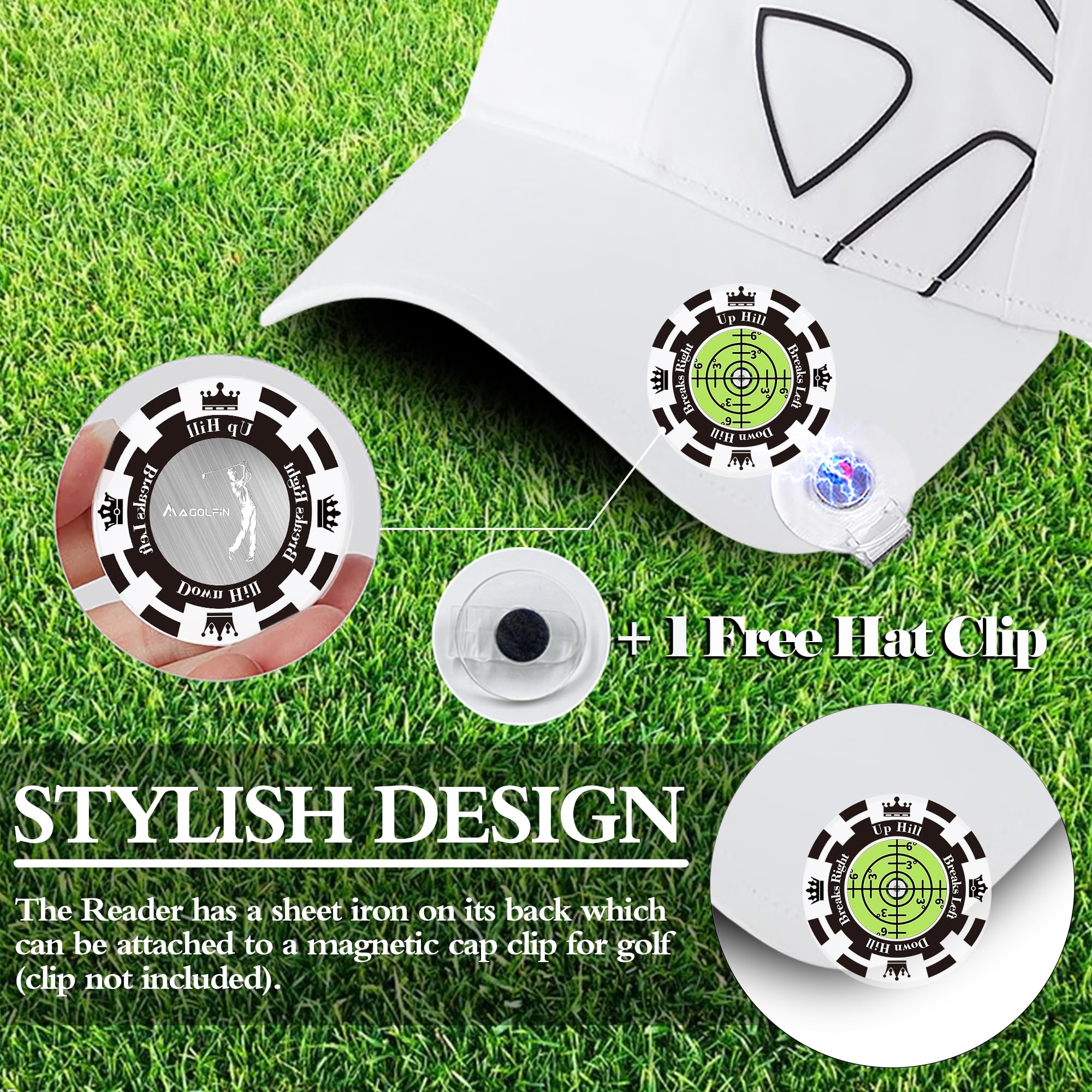2-Pack Golf Green Reader with Magnetic Hat Clip - 1.8 Inch High Precision Bubble Level Golf Ball Markers - Perfect Putting Aid & Golf Gifts for Men - Ideal for Practice, Tournaments & On-Course Alignment