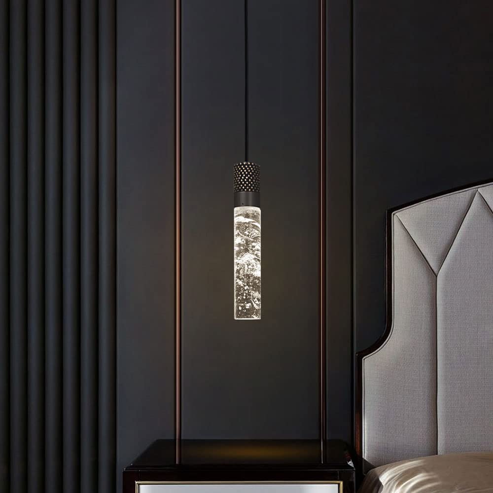 STUFY 1-Light Black Crystal LED Pendant Light - 5W Warm White Kitchen Island Lighting - Modern Bubble Crystal Chandelier for Dining Room, Bathroom, Hallway & Staircase - Elegant Home & Restaurant Decor