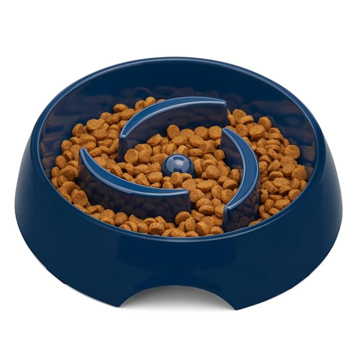 EveryYay Slow Feeder Dog Bowl - Large Navy Plastic Pet Dish for Fast Eaters - Perfect for Mealtime Enrichment & Preventing Bloat in Dogs