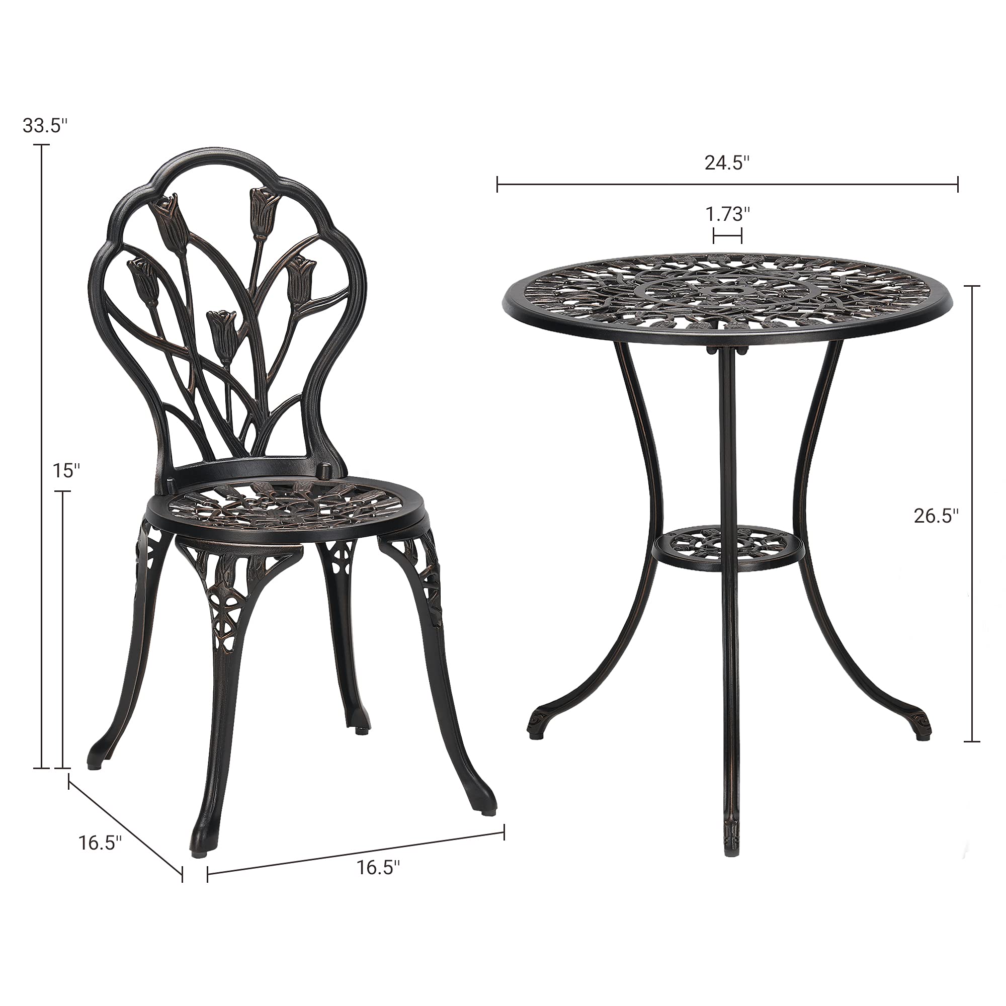 Laurel Canyon Antique Copper Finish Outdoor Patio Set - Rust-Resistant Small Round Table with 2 Chairs for Porch, Lawn, Garden, Poolside & Backyard | Perfect for Outdoor Dining, Relaxation & Entertaining