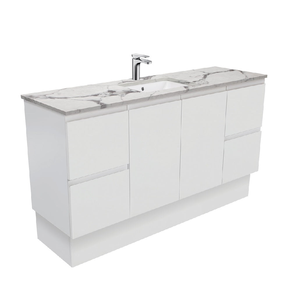 Fienza SM150ZKS Matte Calacatta Marble Vanity with Fingerpull Design - 1500mm Single Bowl Bathroom Sink for Modern & Luxury Home Decor