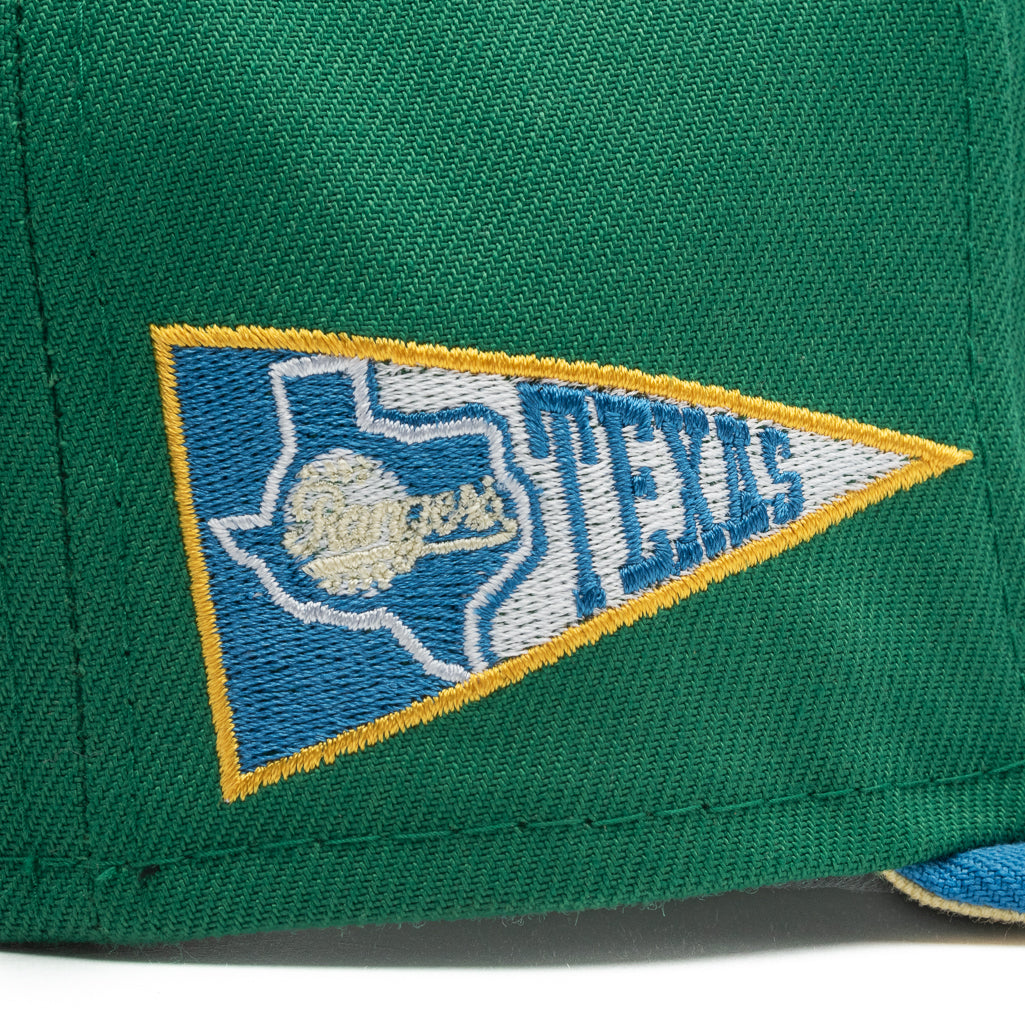 New Era x Politics Texas Rangers 59FIFTY Fitted Hat - Botanical Green/Air Force Blue - Official MLB Baseball Cap for Men & Women - Perfect for Sports Fans, Games & Casual Wear