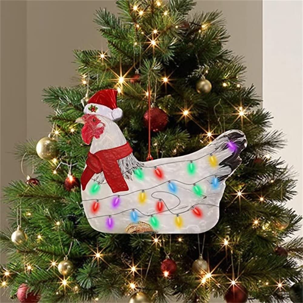 AIOWEIKA Christmas Decorations - Handmade Wooden Chicken Scarf Ornaments for Xmas Tree, Personalized Holiday Gifts for Kids | Perfect for Home Decor, Christmas Party Favors & Stocking Stuffers