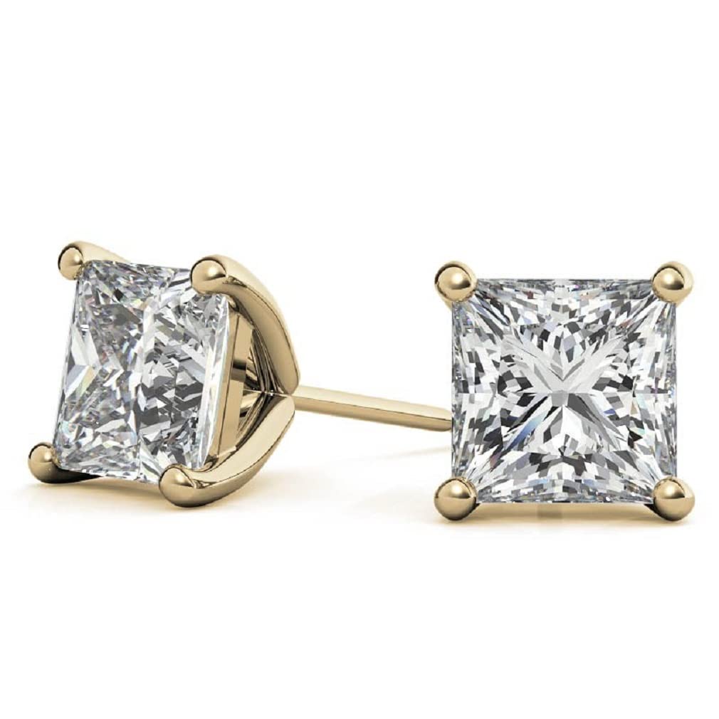 14K/18K Solid Yellow Gold Princess Cut Moissanite Stud Earrings for Women - 6 TCW Solitaire Diamond Earrings, Handmade Wedding & Engagement Gifts with Push/Screw Back Closure - Perfect for Bridal Jewelry, Anniversary Gifts & Everyday Luxury (MDEAR148)