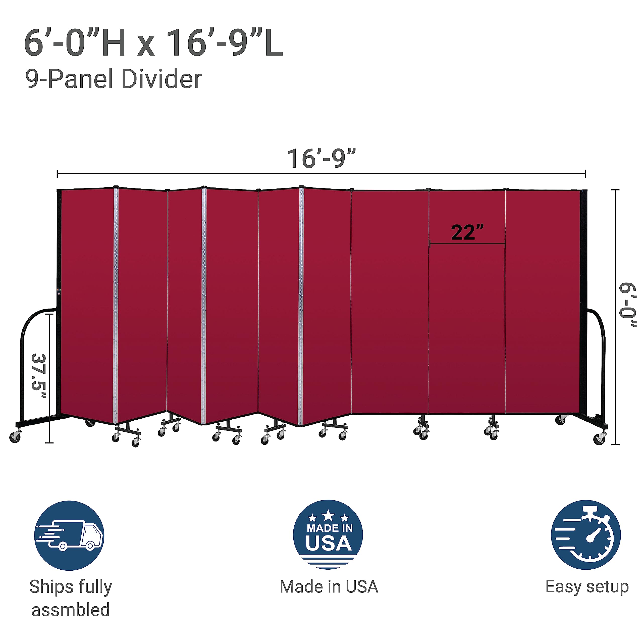 CFSL609-DB 9-Panel Commercial Portable Room Divider - Privacy Screen for Offices, Events & Home Use | Durable Folding Partition Wall