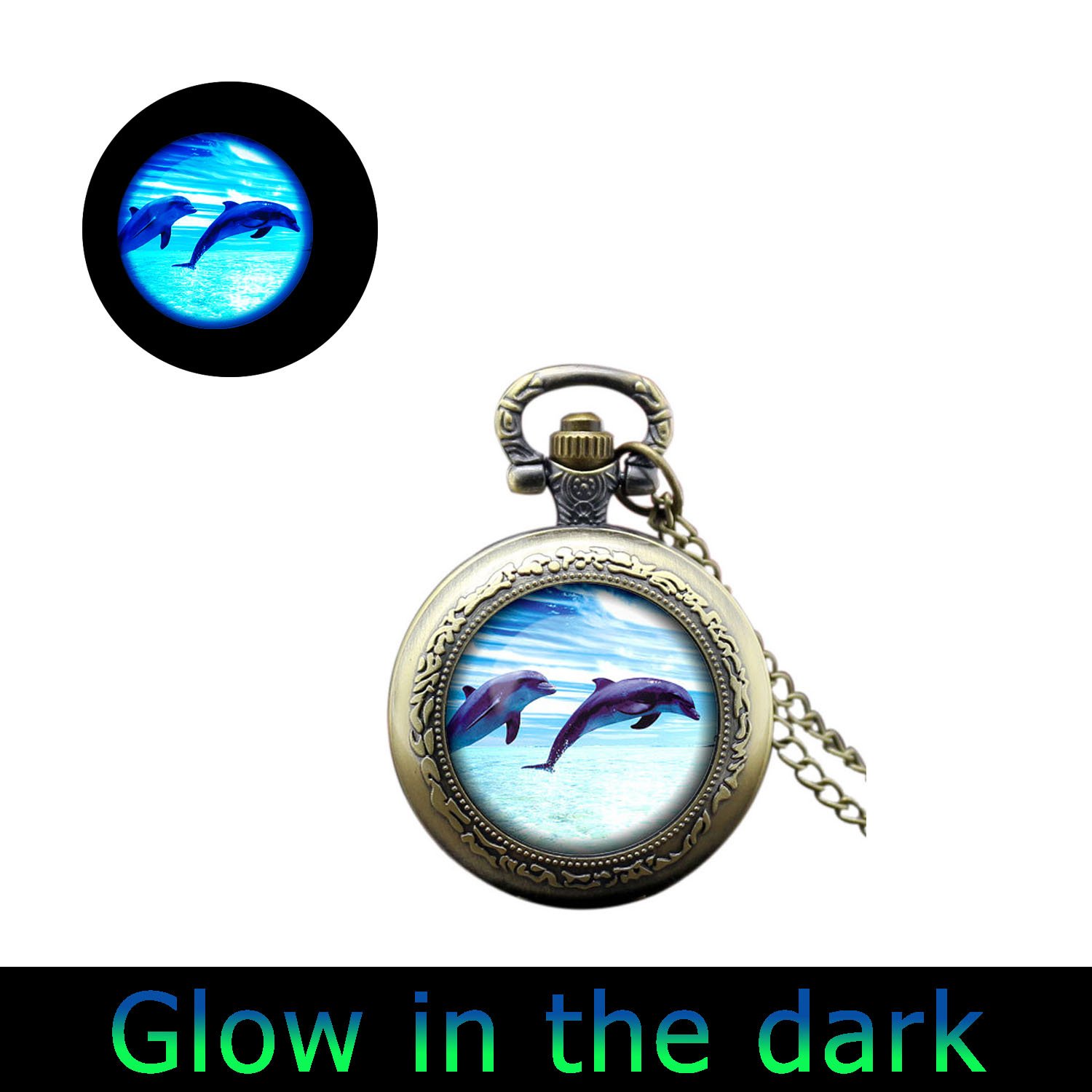 Glow in the Dark Dolphin Watch Necklace - Luminous Dolphin Pendant Watch with LED Light - Perfect for Night Swimming, Beach Parties & Unique Gifts