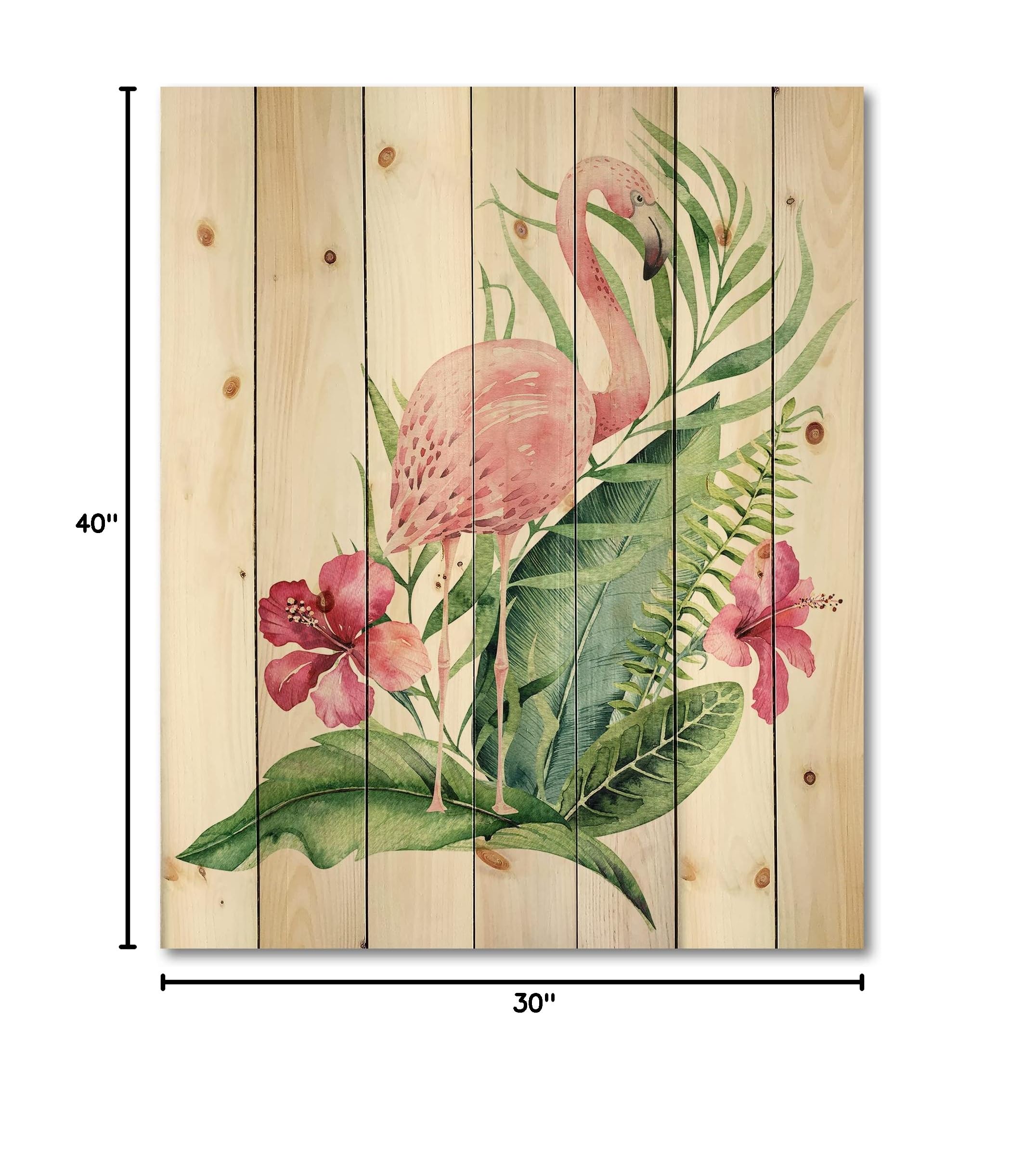 DesignQ Flamingo & Tropical Foliage Wood Wall Art - Pink Floral Pine Wood Decor Panel | Large Traditional Wall Hanging for Living Room, Bedroom & Office Decor