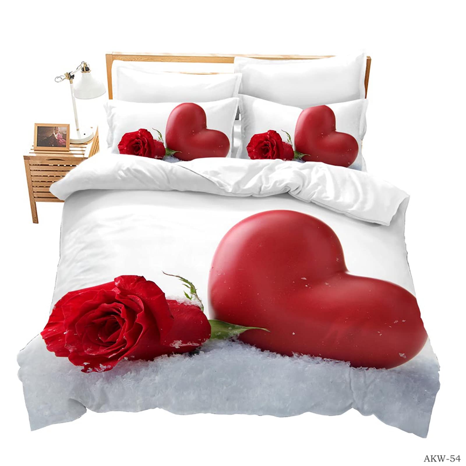 WLCM 3D Red Floral Rose Duvet Cover King Size - Soft Microfiber Bedding Set with Zipper Closure - Romantic Flower Theme Quilt Cover for Bedroom Decor - Perfect for Master Bedrooms, Guest Rooms & Valentine's Day Gifts
