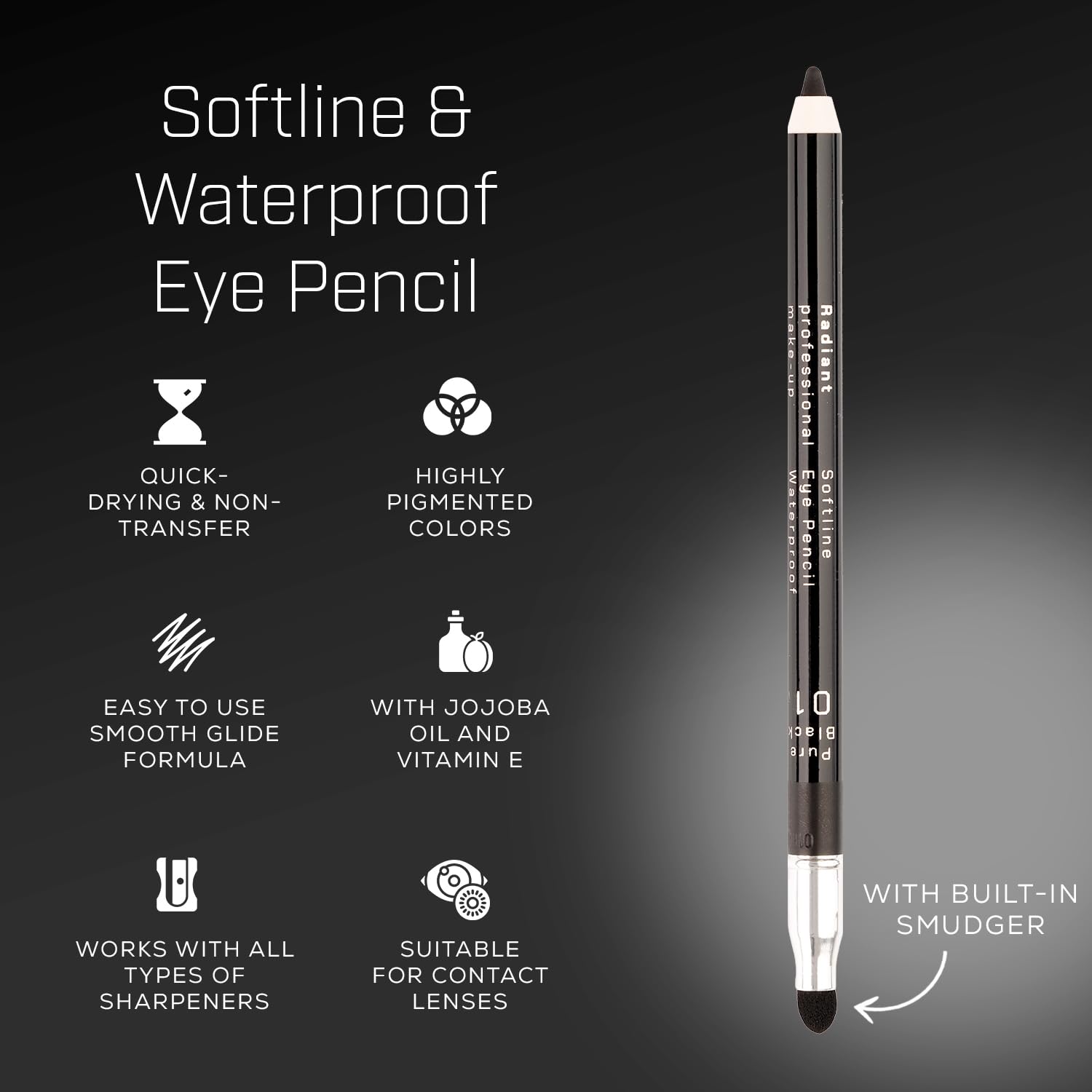 Radiant Professional Waterproof Eyeliner Pencil - Smudge Proof Long Lasting Eye Liner for Women - Pure Grey (02) - Perfect for Smoky Eyes & Waterline Makeup - Great for Daily Use, Parties & Special Occasions
