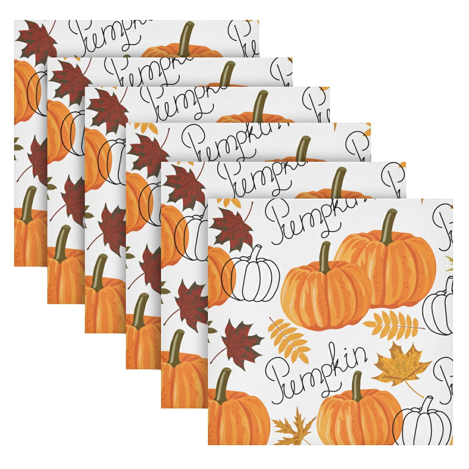 Premium Thanksgiving Cloth Napkins Set of 6 - Washable & Reusable Polyester Table Napkins with Pumpkin Leaf Design for Fall Autumn Decor, Family Dinners, Holiday Parties & Special Occasions | Perfect for Thanksgiving Dinner, Christmas Gathering & Seasonal Home Decor