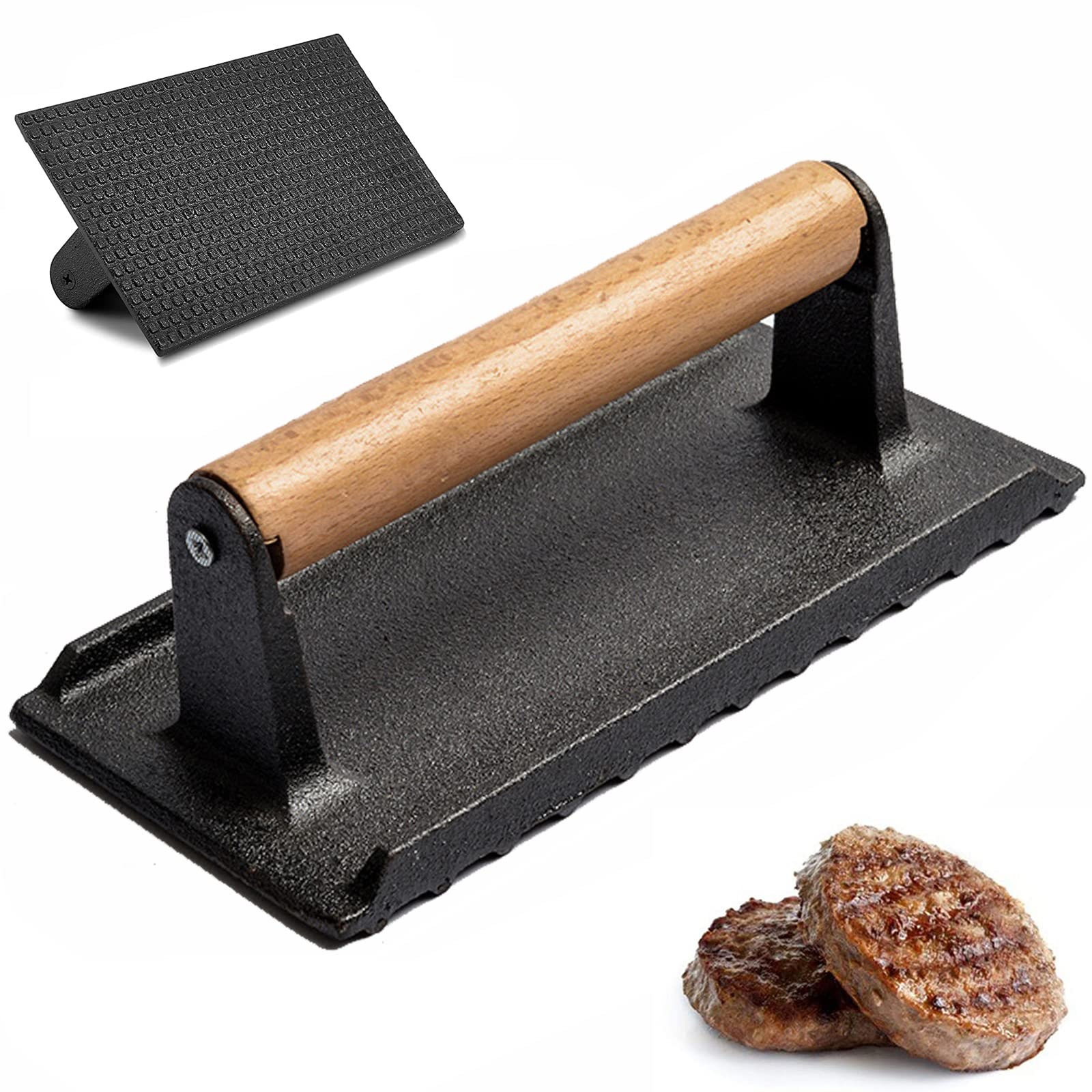 Heavy Duty Cast Iron Grill Press for Burgers, Bacon & Sausages - Perfect for Griddle, Flat Top, Teppanyaki & BBQ - Ideal for Hamburgers, Panini & Meat Pressing at Home or Outdoor Cooking