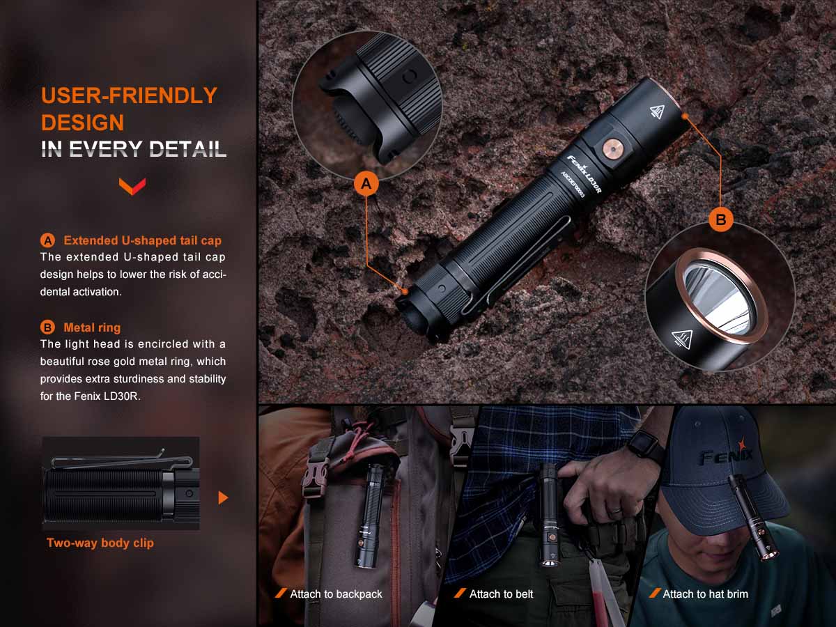 Fenix LD30R Rechargeable Flashlight - 1200 Lumens, USB-C, IP68 Waterproof, Compact LED Torch for Camping, Hiking, Emergency & Outdoor Adventures