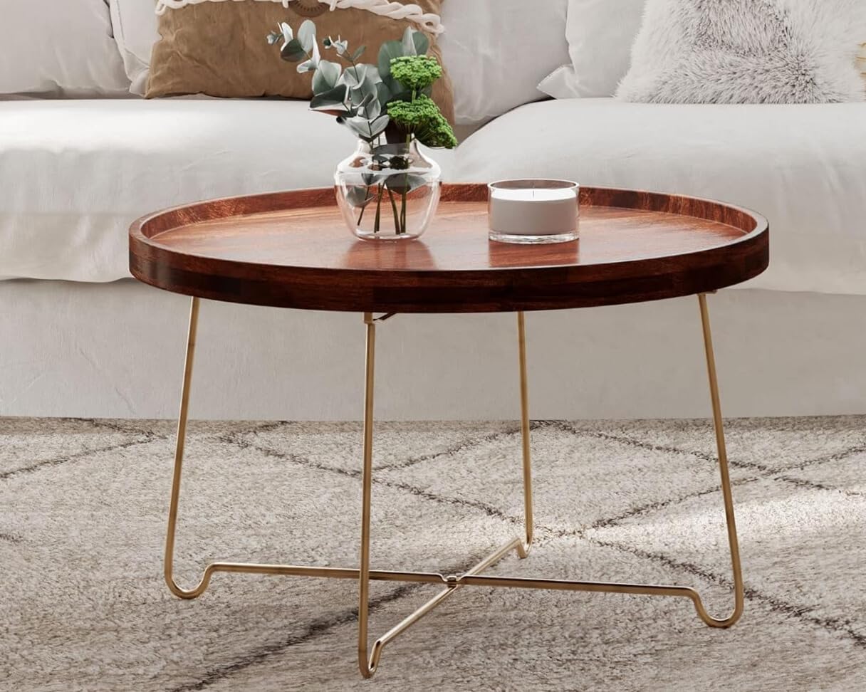 East at Main Aria Solid Mango Wood Tray Top Coffee Table - Rustic Modern Living Room Furniture for Home Decor & Entertaining