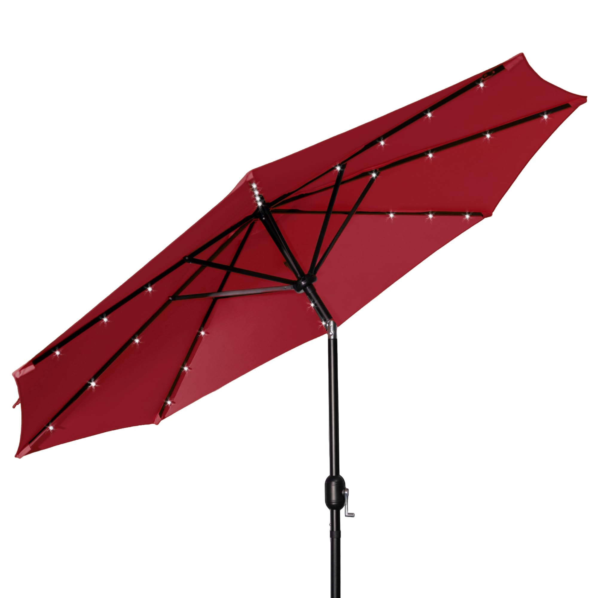 9FT Solar LED Patio Umbrella with Push Button Tilt & Crank - Waterproof Outdoor Umbrella with UV Protection for Pool, Deck, Garden - Perfect for Backyard, Porch & Outdoor Dining (Red)
