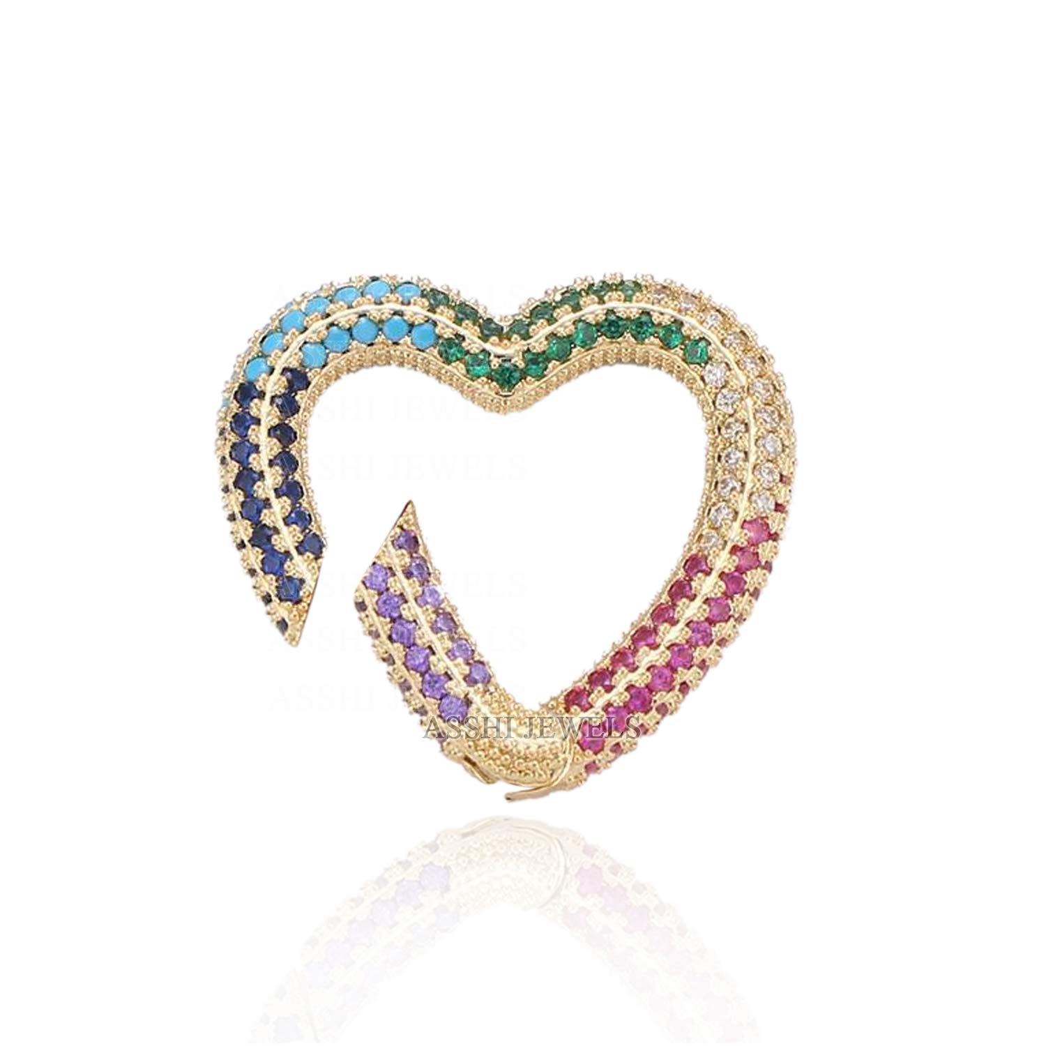 14K Gold Vermeil Multi Sapphire Charms - Designer Push Lock Charms Holder with Heart Clasp - Elegant Jewelry for Bracelets & Necklaces - Perfect Gift for Birthdays, Anniversaries and Special Occasions