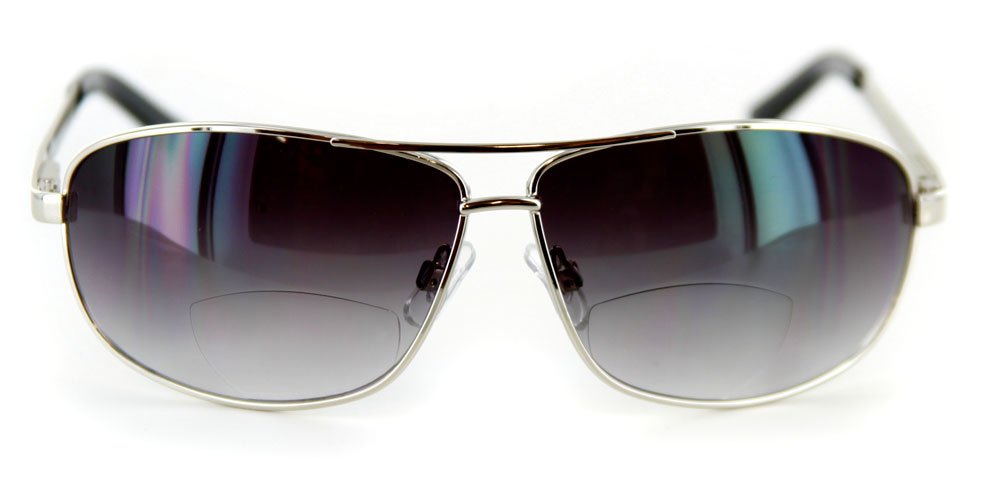 Stylish Bifocal Sunglasses for Men & Women - Mod Aviator Frame with +1.00 Magnification (Chrome/Smoke Lens) | Perfect for Reading & Outdoor Activities