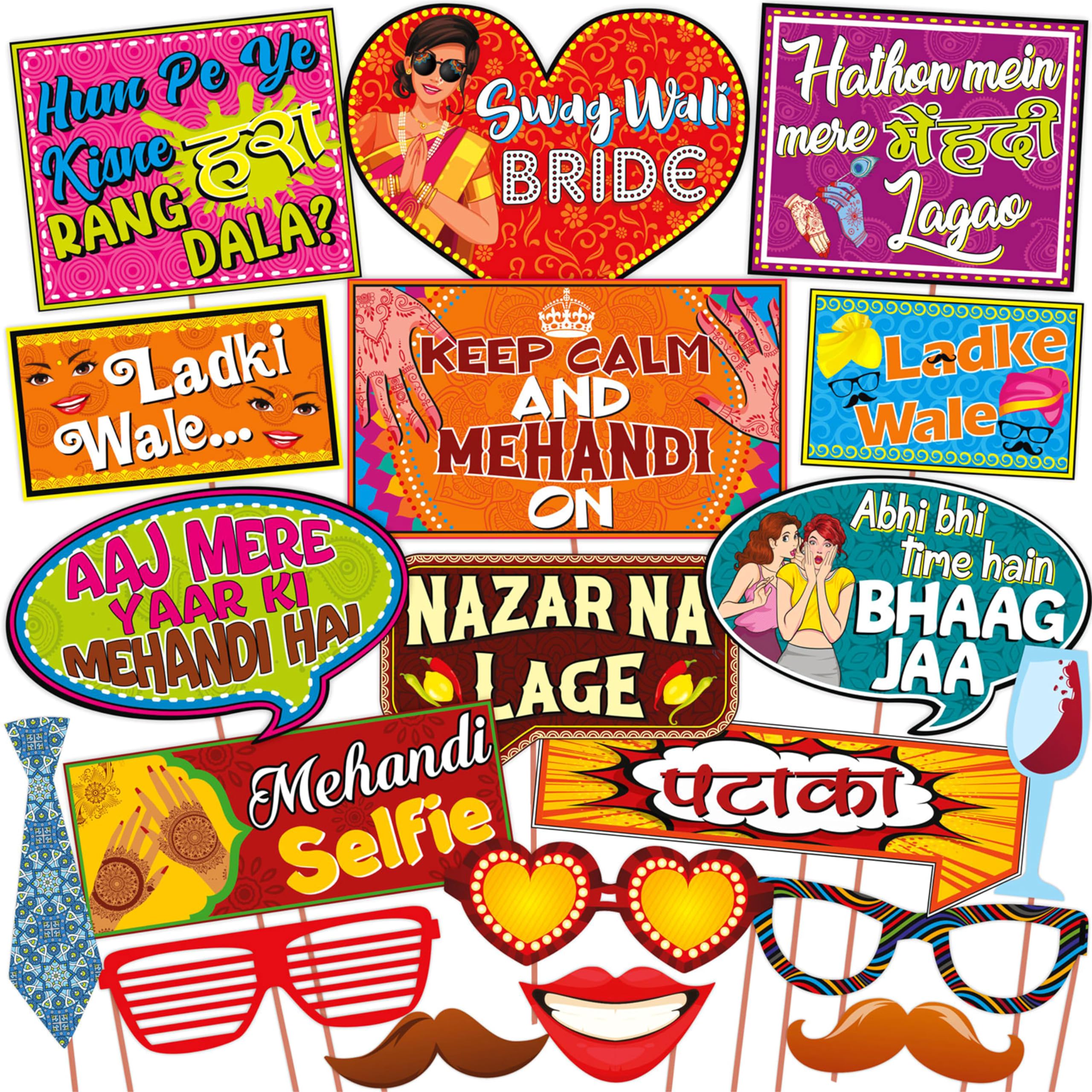 Wobbox Mehendi Ceremony Decoration Kit - Henna Party & Haldi Wedding Decor Set for Indian Bridal Shower, Sangeet & Pre-Wedding Events (FP3492) - Perfect for Mehndi Night, Haldi Function & Traditional Indian Wedding Decorations