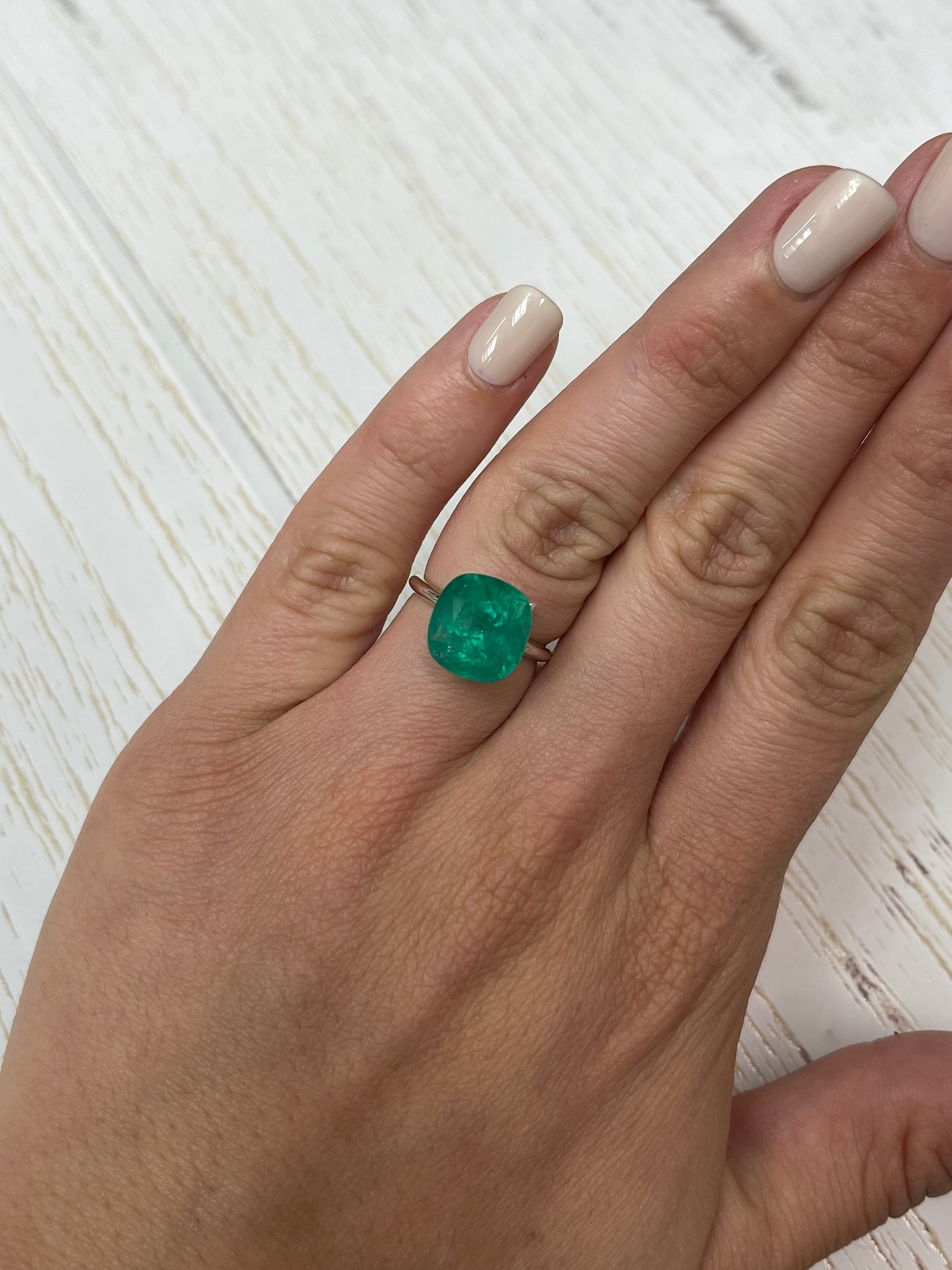 6.97 Carat Rich Green Natural Loose Colombian Emerald Cushion Cut Gemstone for Jewelry Making, Engagement Rings & Luxury Gifts