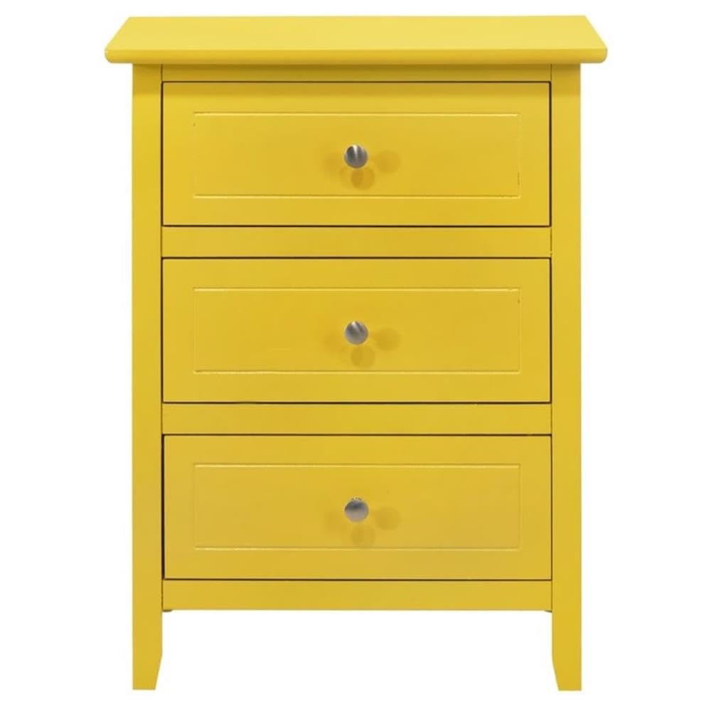 Glory Furniture Daniel 3-Drawer Nightstand in Yellow - Modern Bedside Table for Bedroom, Guest Room & Nursery