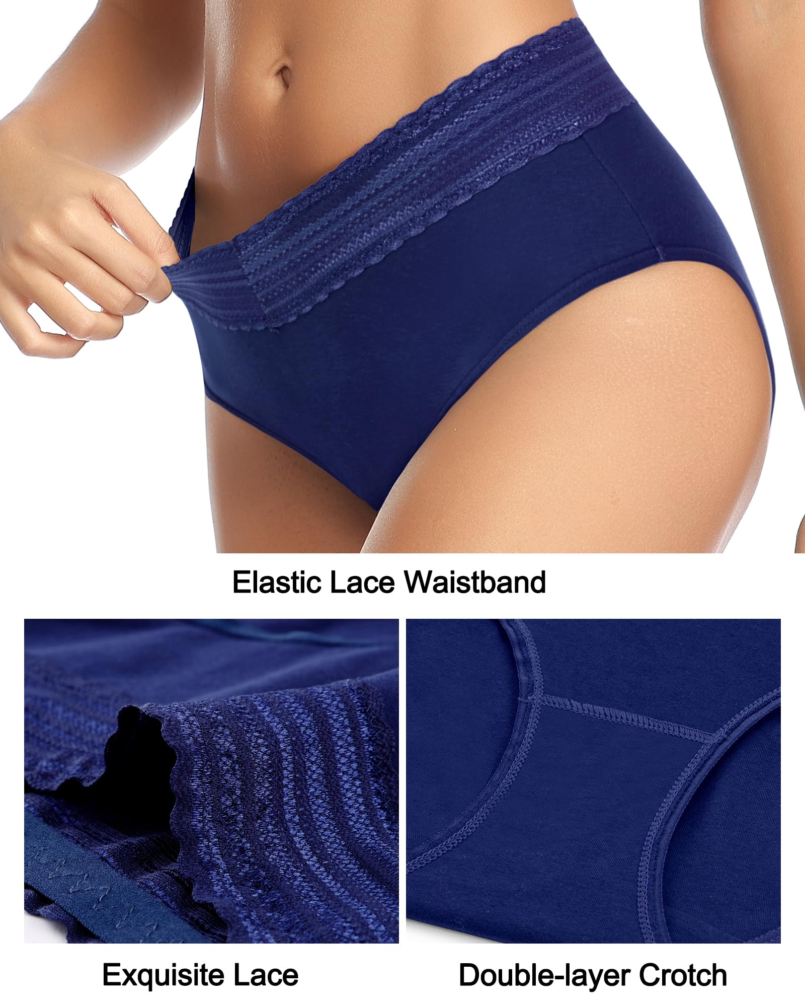 K-CHEONY Women's Cotton Underwear - Soft Lace Bikini Briefs, Comfortable Hipster Panties for Ladies | Perfect for Everyday Wear, Sleep & Lounge