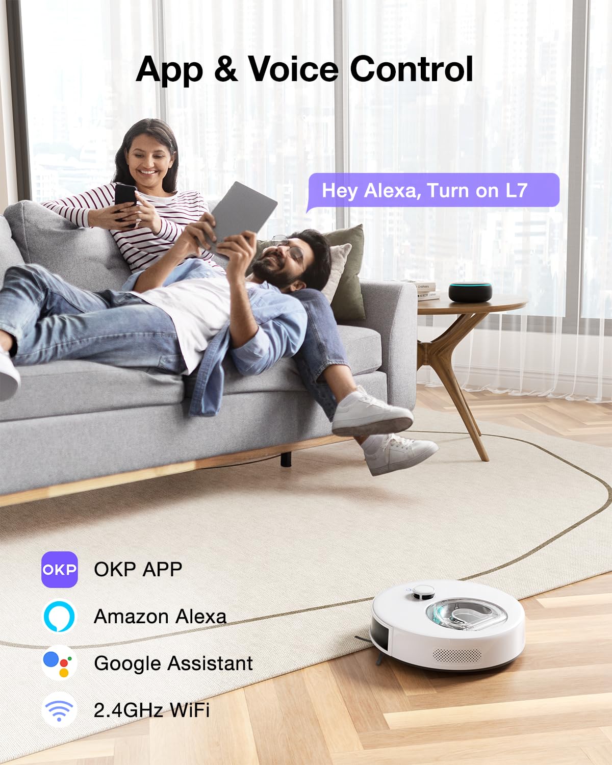 OKP L7 Robot Vacuum and Mop Combo - 6000Pa Strong Suction, LiDAR Navigation & 3D Mapping for Hard Floors & Pet Hair - Smart No-Go Zones, WiFi/App/Alexa Control - Perfect for Homes with Pets and Hardwood Floors