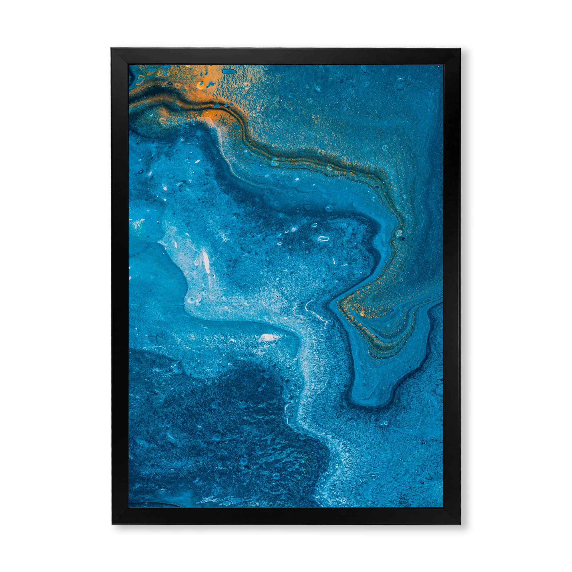 DesignQ Abstract Marble Composition In Blue II - Modern Framed Wall Art for Living Room, Bedroom & Office Decor | Premium Canvas Painting for Home & Commercial Spaces