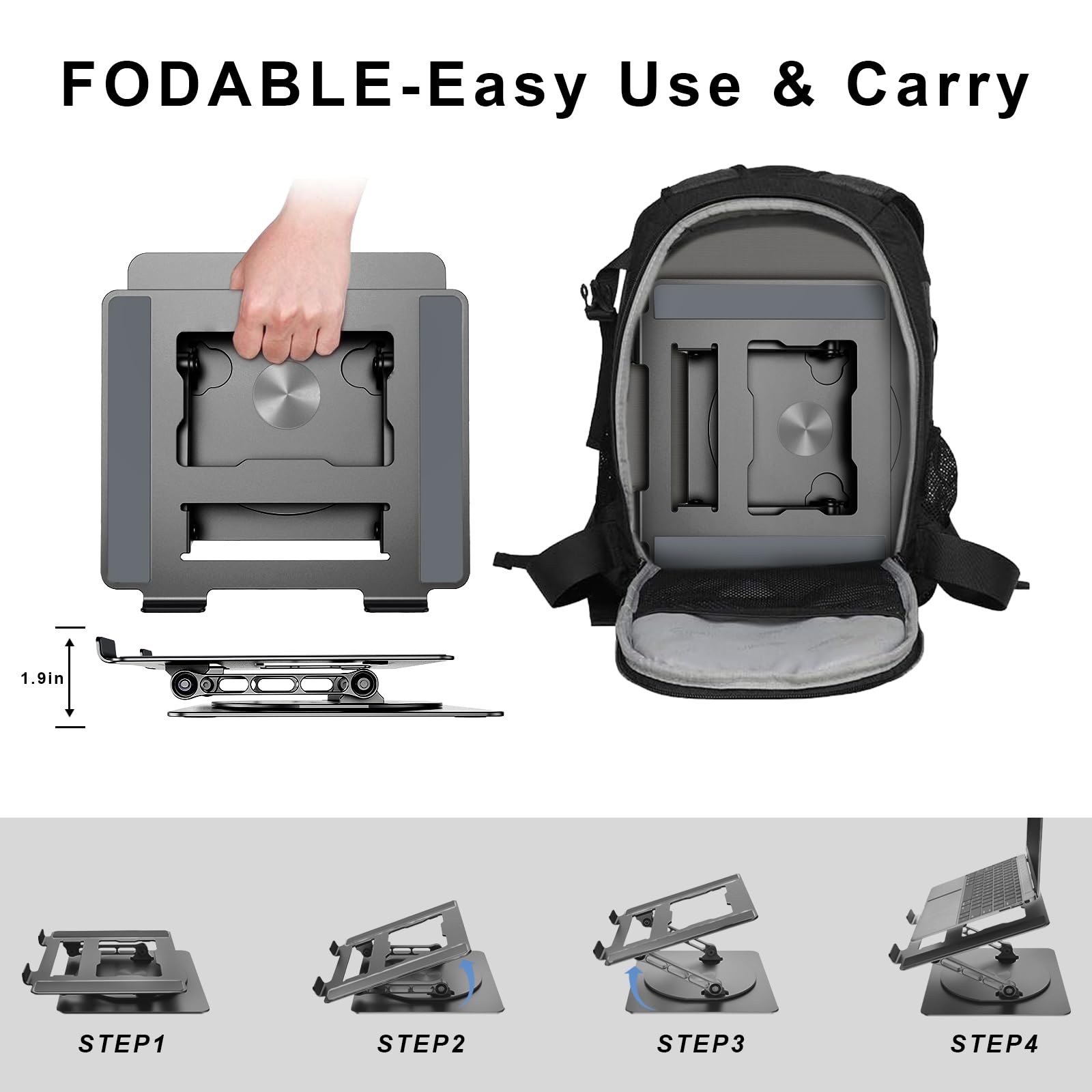 DUCHY 360° Adjustable Laptop Stand - Ergonomic Heavy Duty Portable Holder for MacBook Air/Pro & All Laptops up to 17 Inches, Grey - Perfect for Home Office, Gaming & Travel