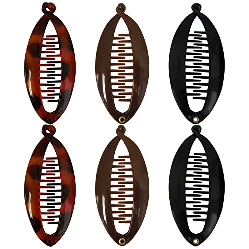 6-Pack Mini Banana Hair Clips - Black, Brown, Tortoise Shell for Women, Girls, and Kids - Perfect for School, Work, and Everyday Styling