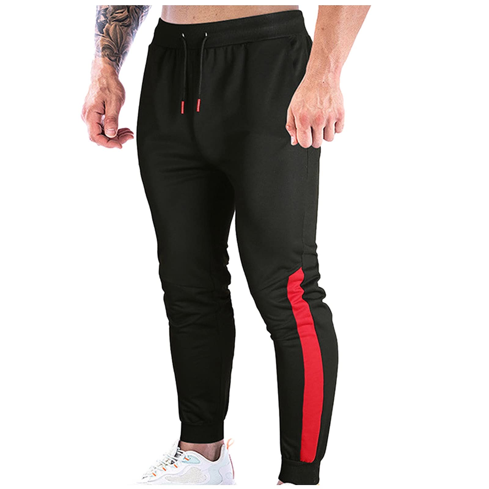 Men's Slim Fit Athletic Joggers - Mid-Waist Yoga Pants with Pockets for Outdoor Workouts & Casual Wear - Black Sweatpants for Running, Gym, and Lounge
