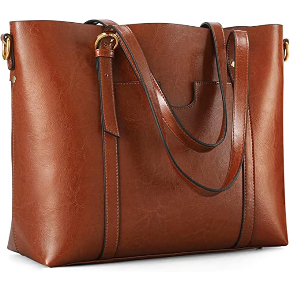Genuine Leather Women's Tote Bag - Soft Vintage Shoulder Purse with Top Handle, Large Capacity Fashion Handbag for Work, Travel & Everyday Use