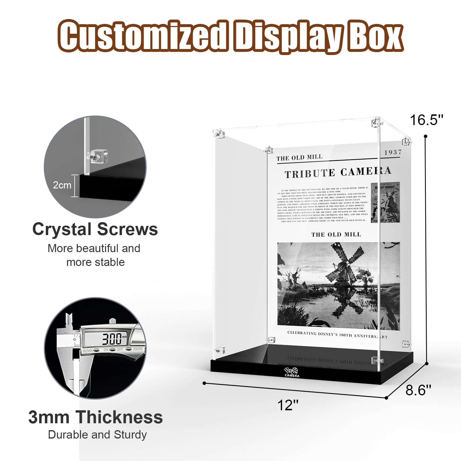 Clear Acrylic Display Case for LEGO Disney Walt Disney Tribute Camera 43230 Building Set - Dustproof Protection Box with Base & HD Painted Background (Model Not Included) | Perfect for Collectors, Home Decor, and Gift Display