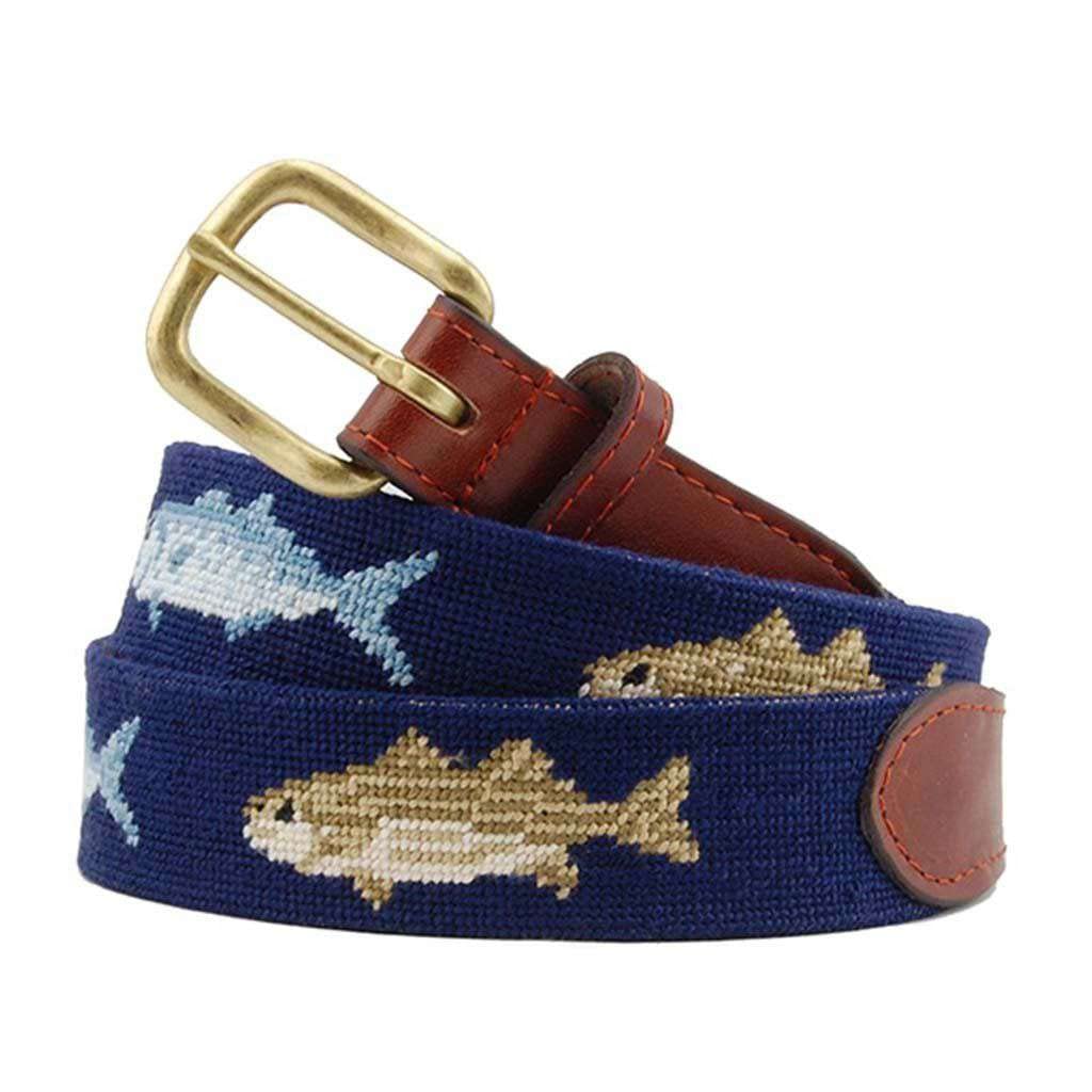 Premium Smathers & Branson Dark Navy Bluefish & Striper Needlepoint Belt – Classic Nautical Style for Fishing Enthusiasts & Preppy Fashion | Perfect for Casual Outfits, Boat Trips, and Outdoor Adventures